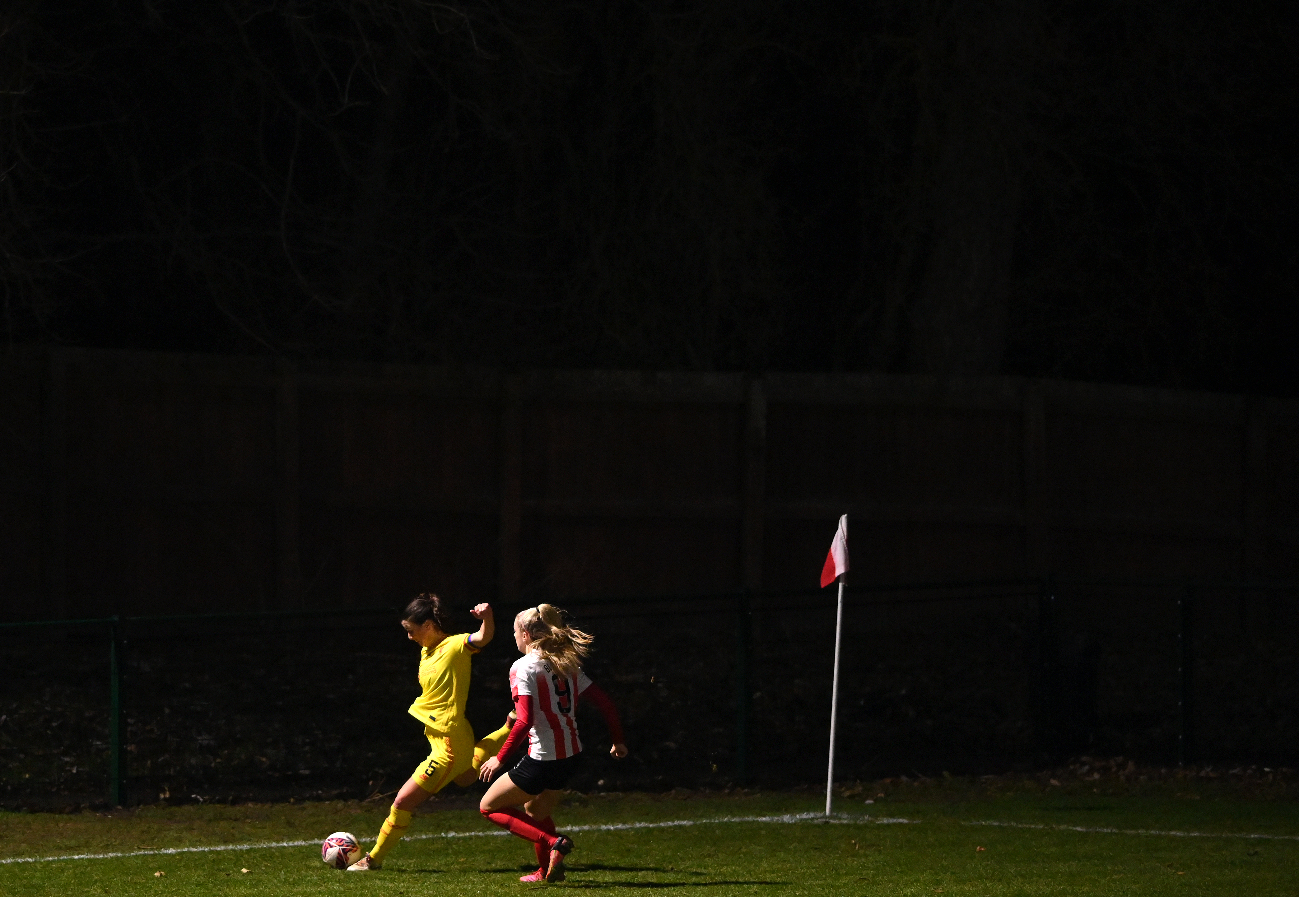 A general view of the action during the FA Women’s Continental Tyres League Cup between Sunderland Ladies and Liverpool Women at Eppleton Colliery Welfare Ground on December 15, 2021 in Hetton-le-Hole, England.