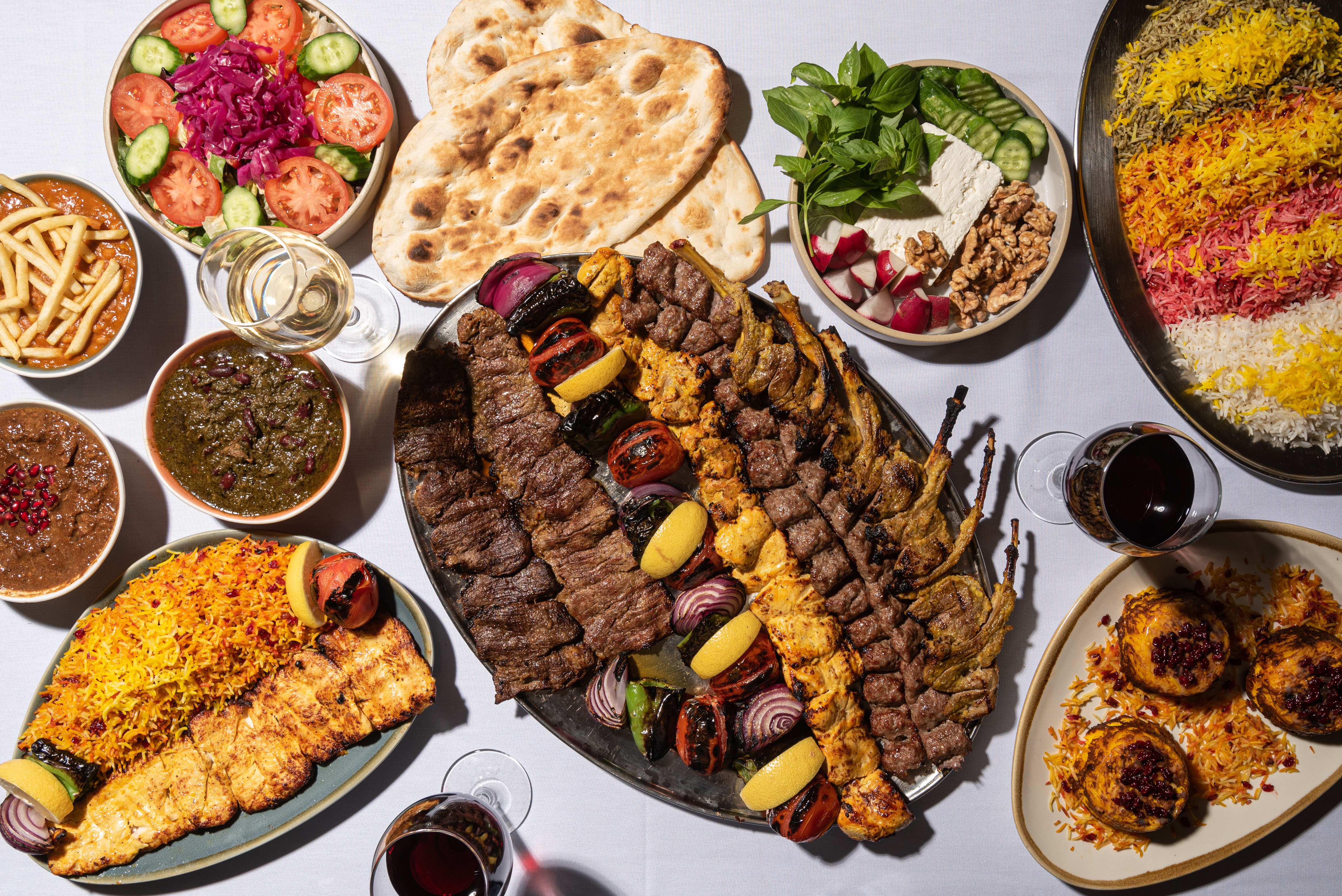 Kebabs, flatbread, salads, and pilafs from Pardis in Glendale.