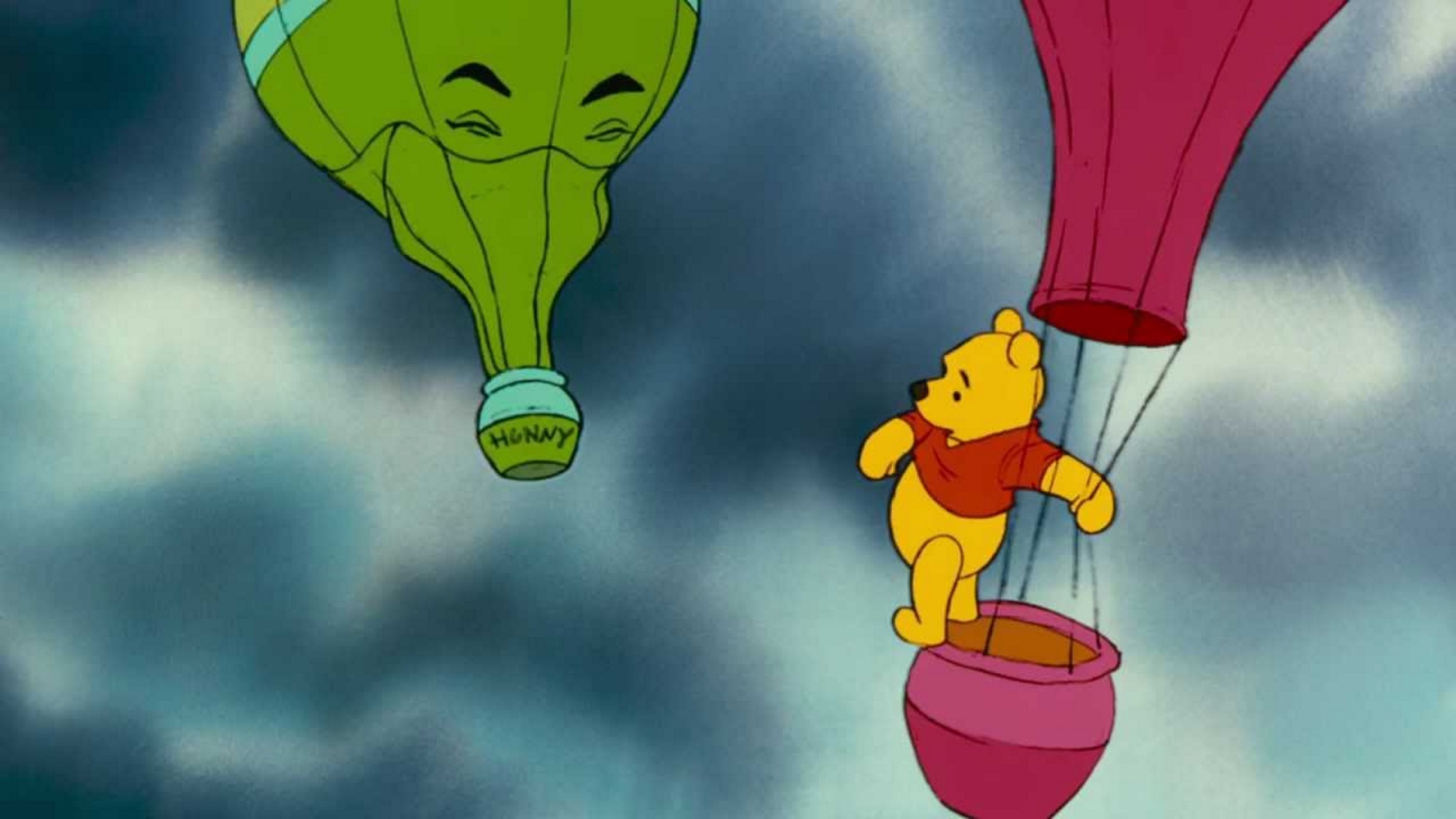 Heffalumps and Woozles turn into hot air balloons for pooh to jump from