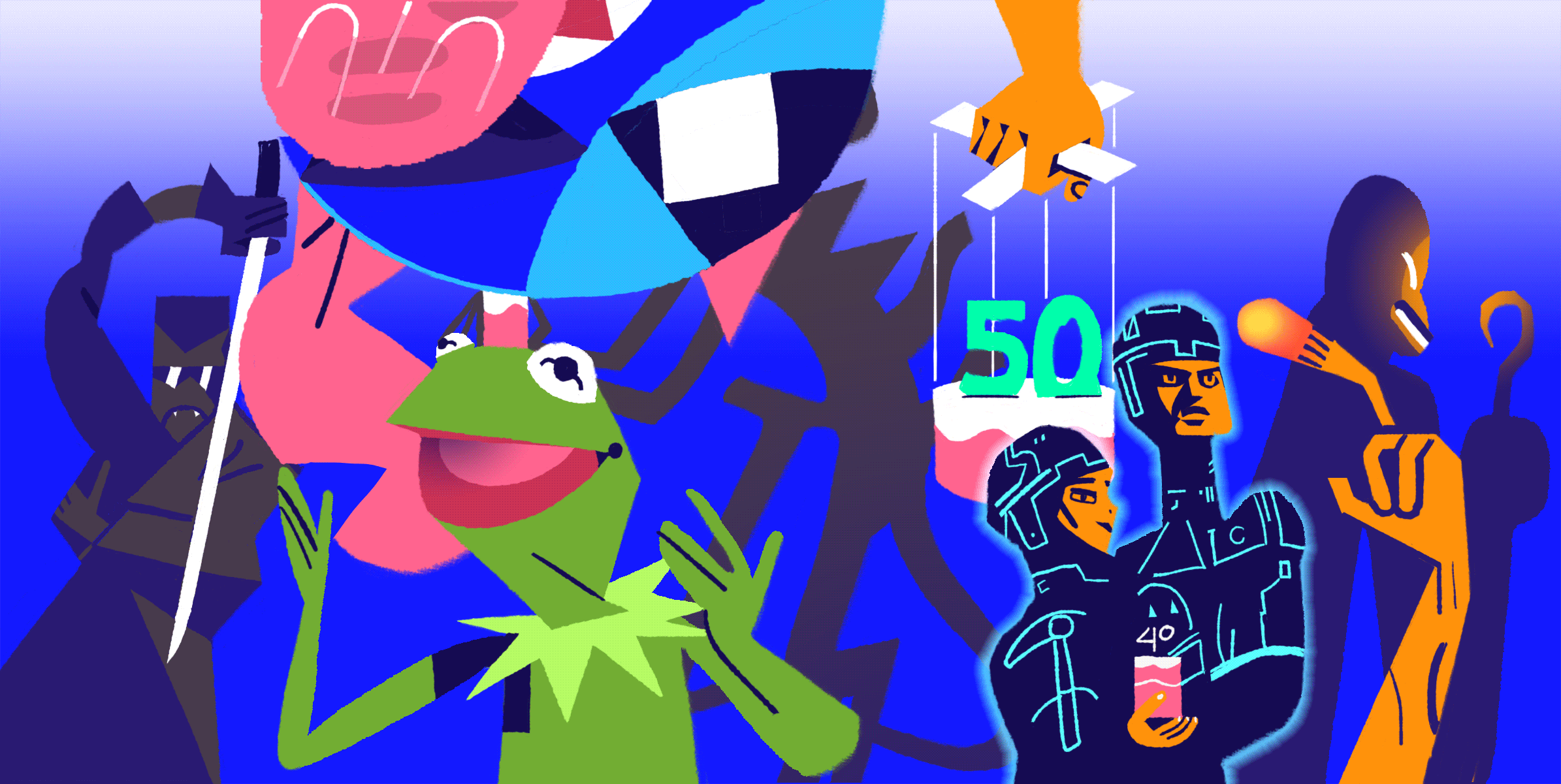 Animated gif featuring various characters from movies celebrating anniversaries in 2022