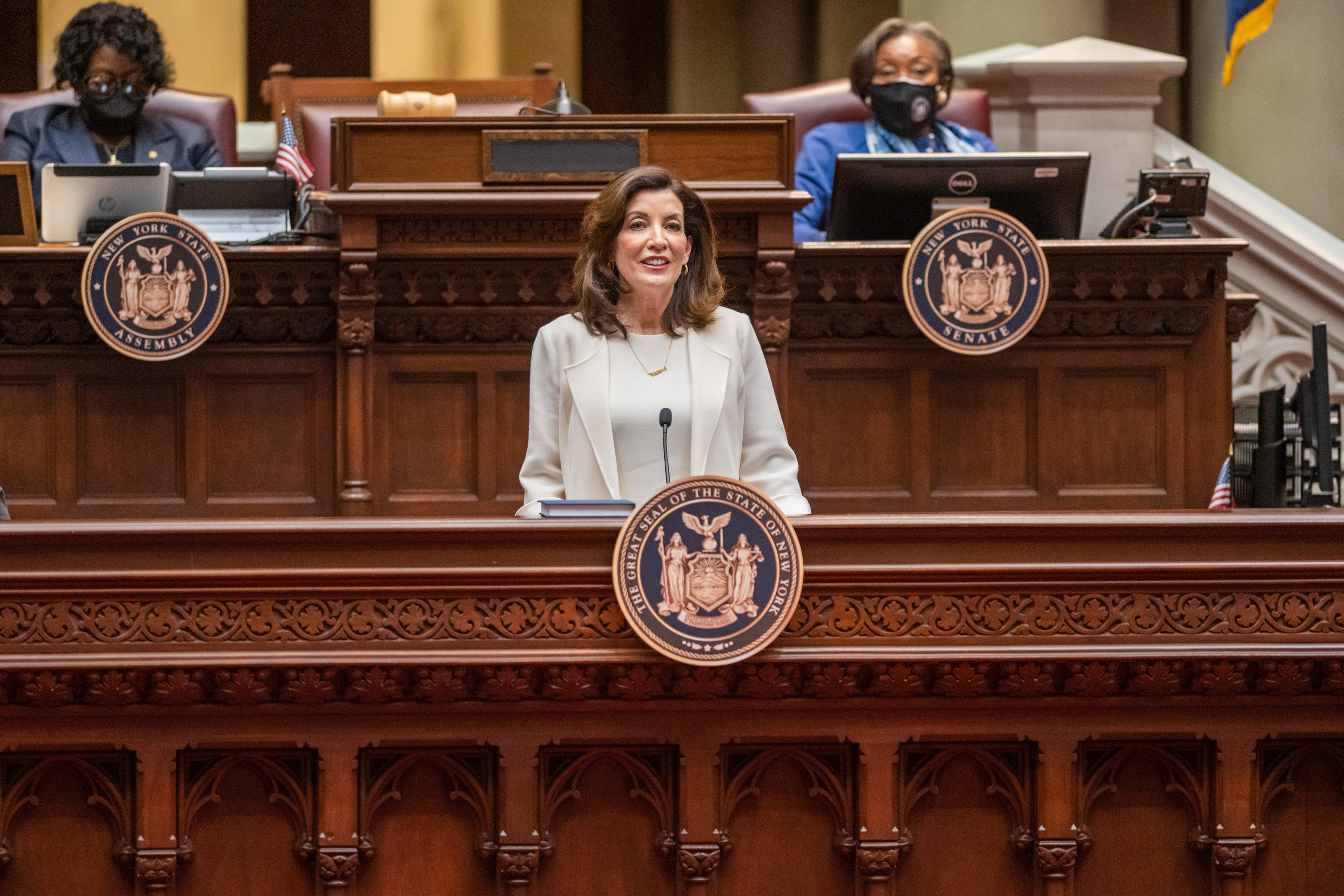 Gov. Kathy Hochul delivers her State of the State address in Albany, Jan. 5, 2022.