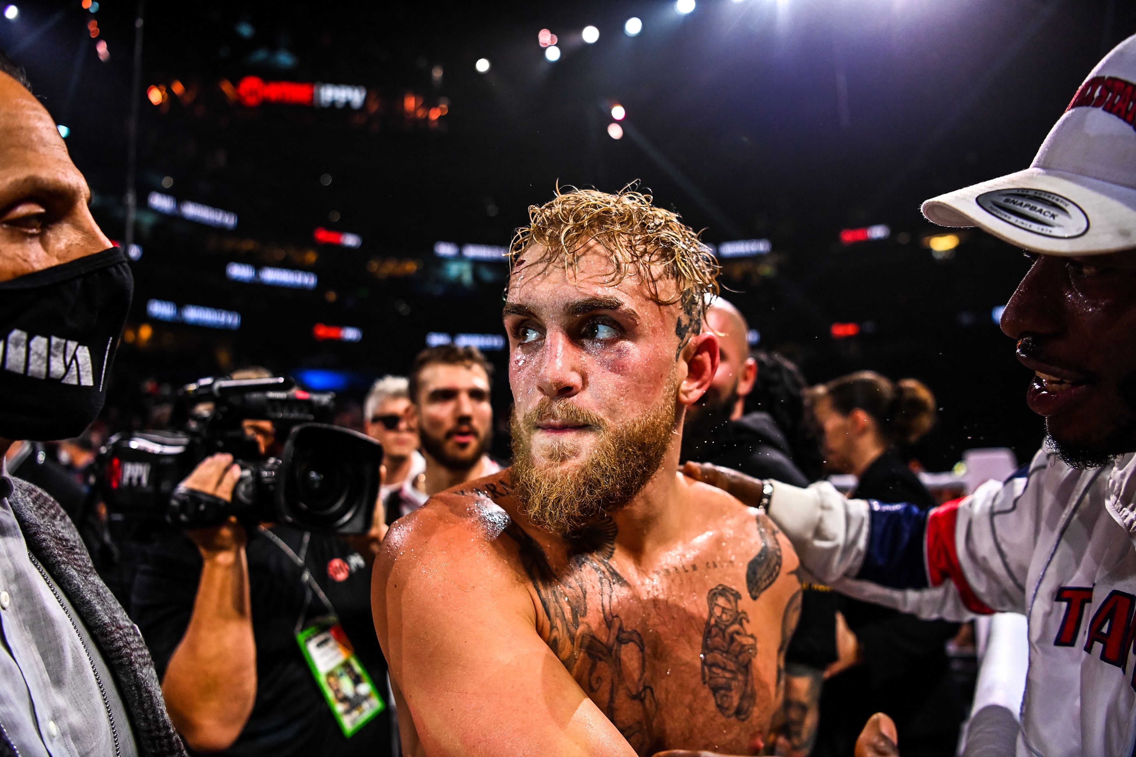 Jake Paul after he defeated Tyron Woodley for a second time.