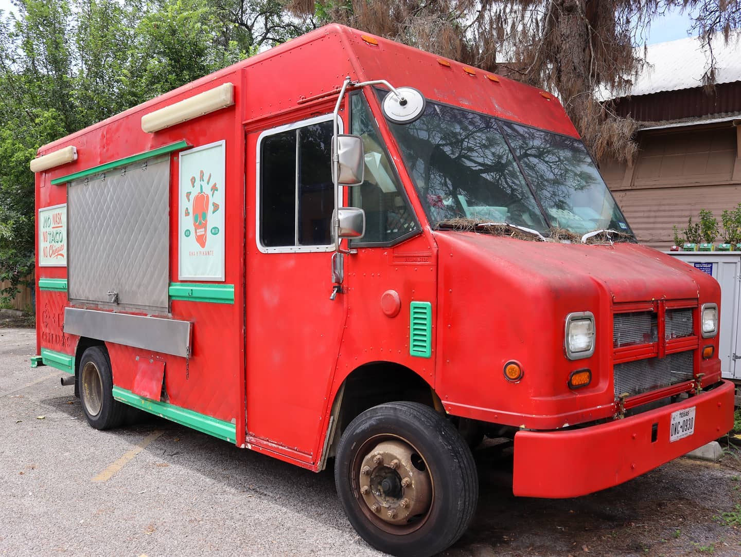A red food truck.