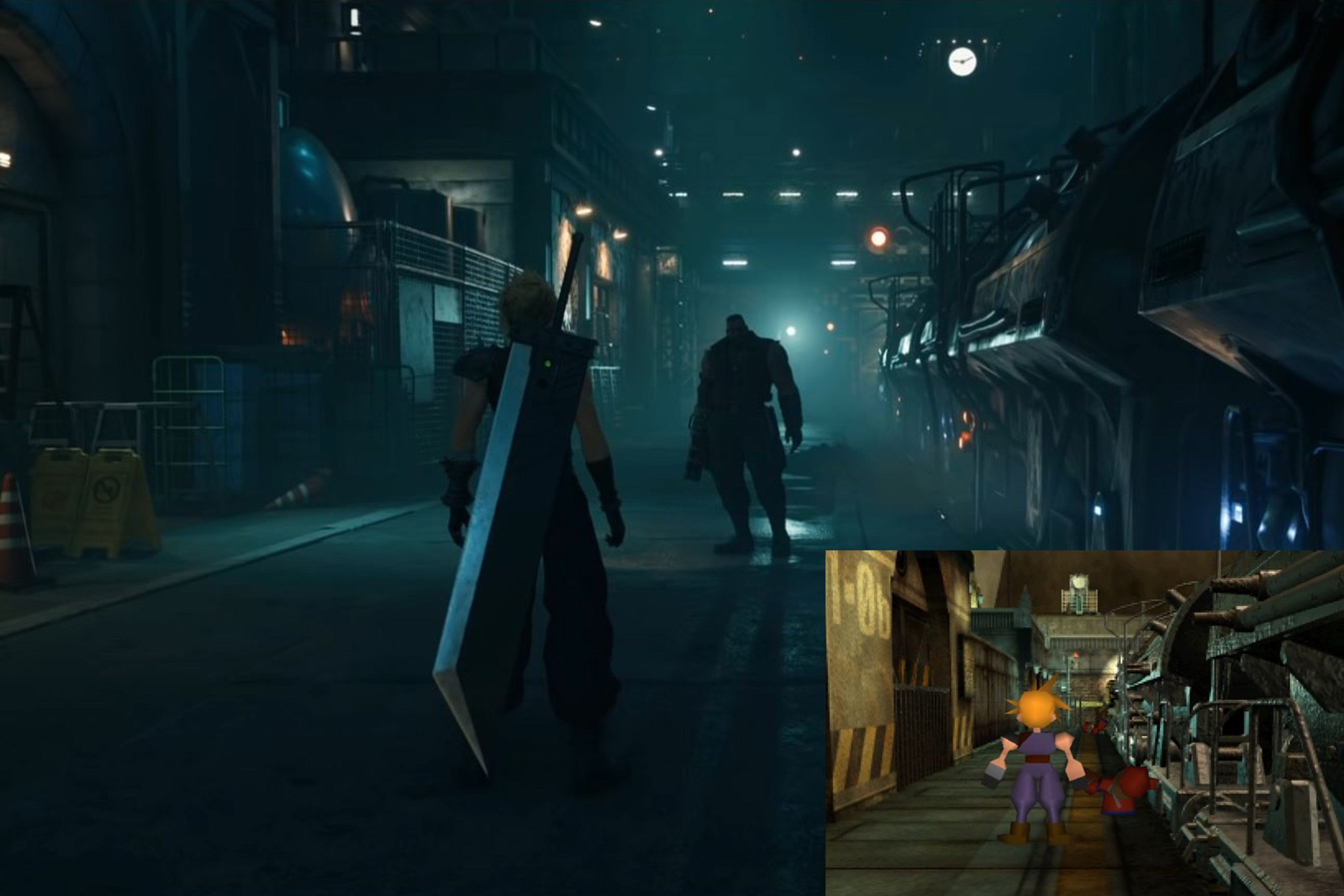a comparison shot shows the original final fantasy 7 and then the same camera angle int he remake