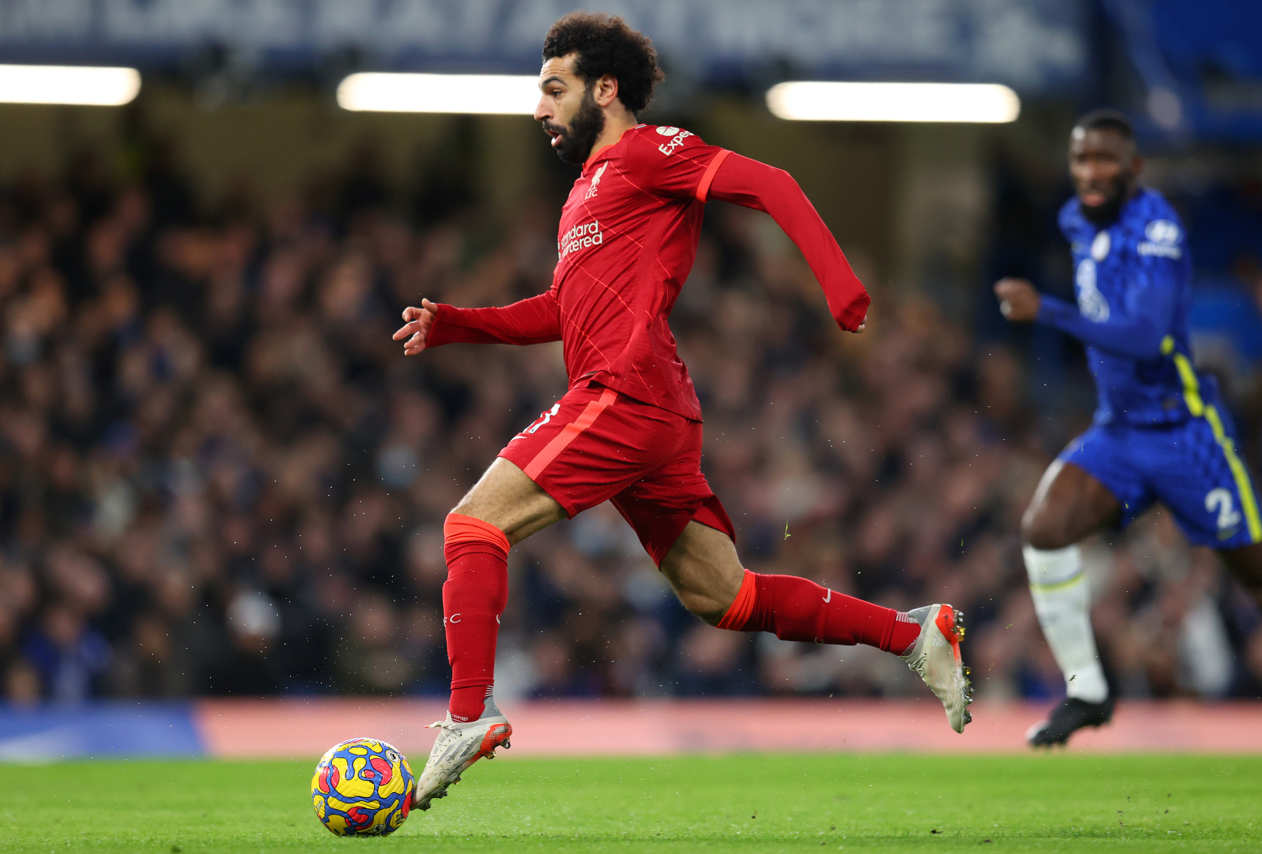 Mohamed Salah of Liverpool during the Premier League match between Chelsea and Liverpool at Stamford Bridge on January 02, 2022 in London, England.  &nbsp;  