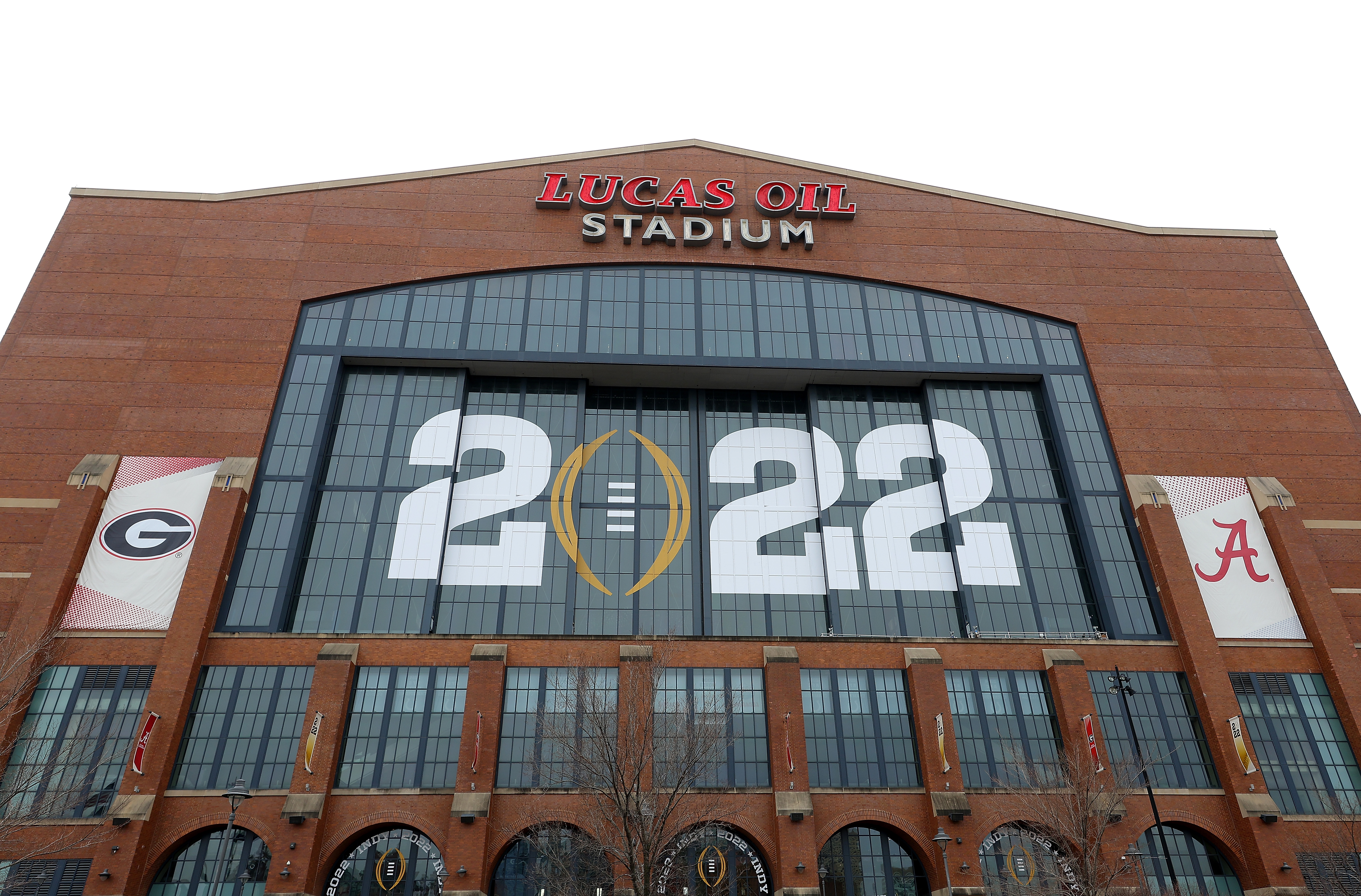 A view of Lucas Oil Stadium ahead of the 2022 CFP National Championship between the Alabama Crimson Tide and the Georgia Bulldogs on January 09, 2022 in Indianapolis, Indiana.