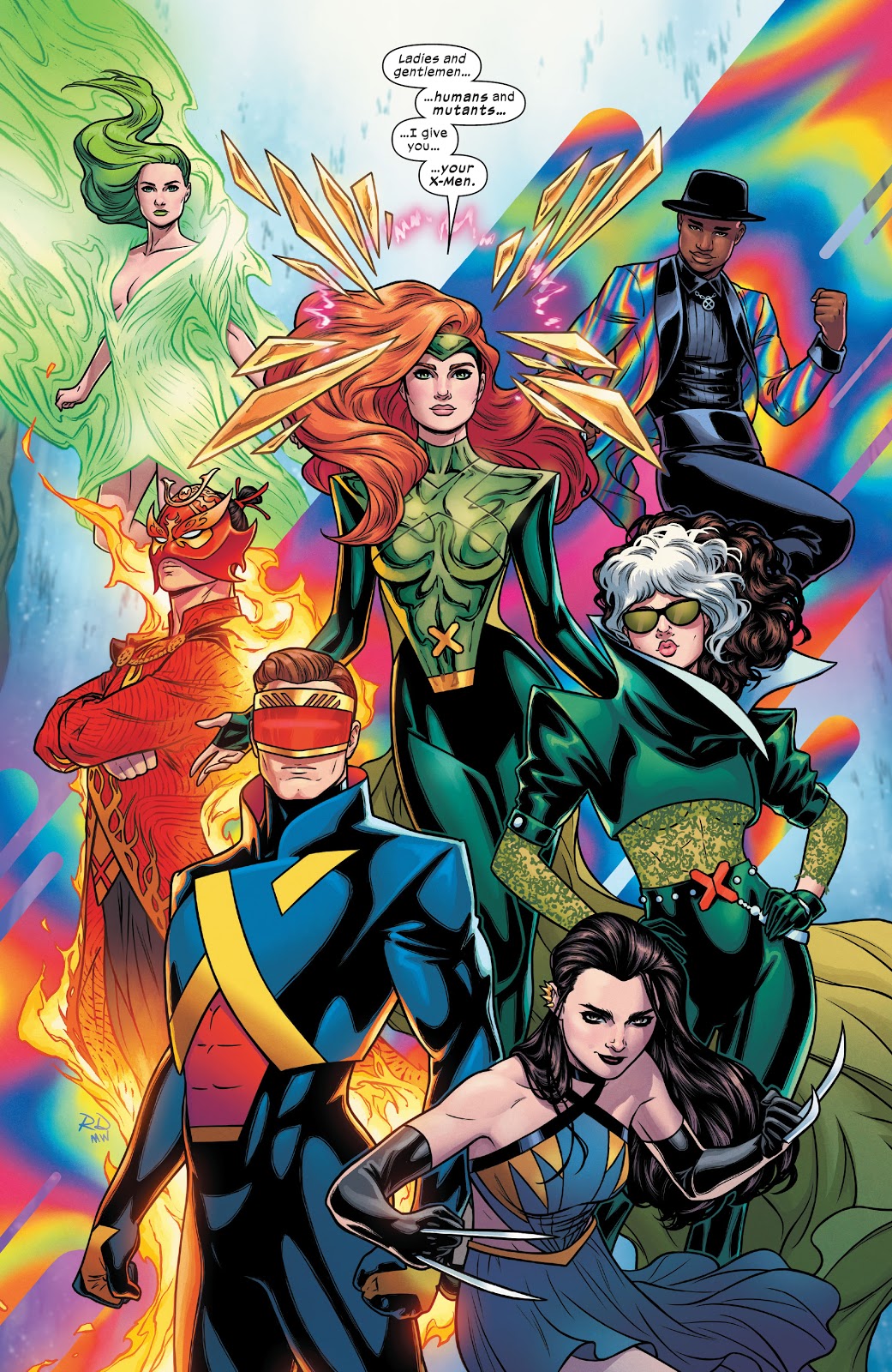 Jean Grey introduces the rest of the X-Men, consisting of Cyclops, Rogue, Laura Kinney/X-23/Wolverine, Sunfire, Polaris, and Synch, in X-Men #21, (2021).
