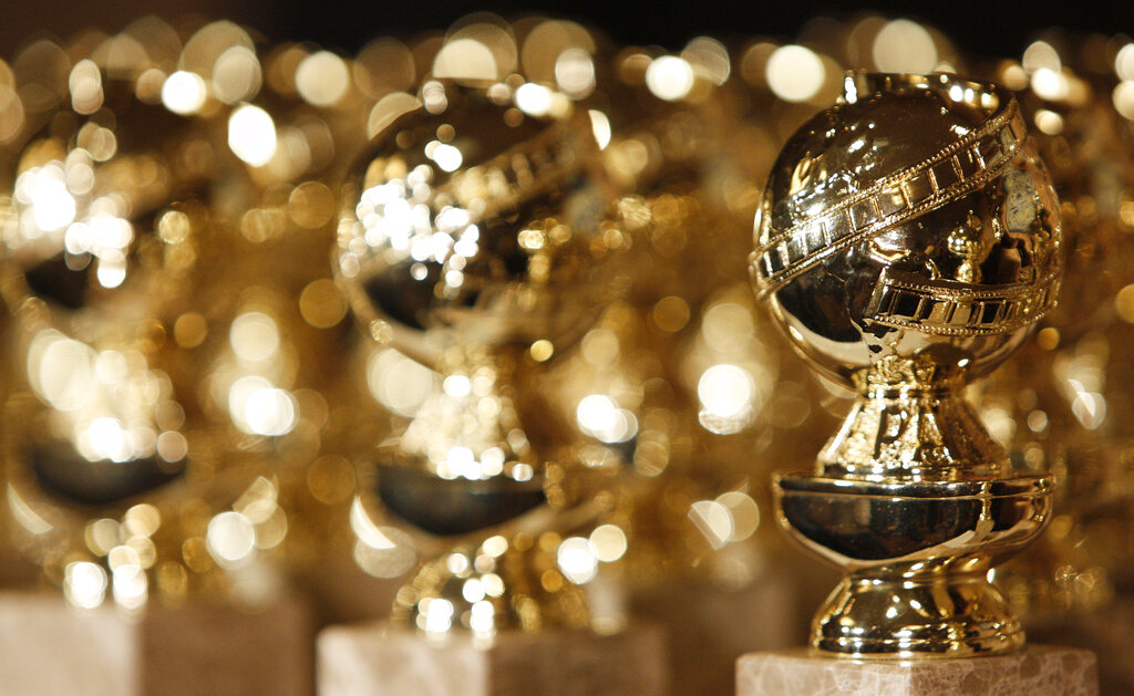 Golden Globe statuettes at the Beverly Hilton Hotel in Beverly Hills, California.
