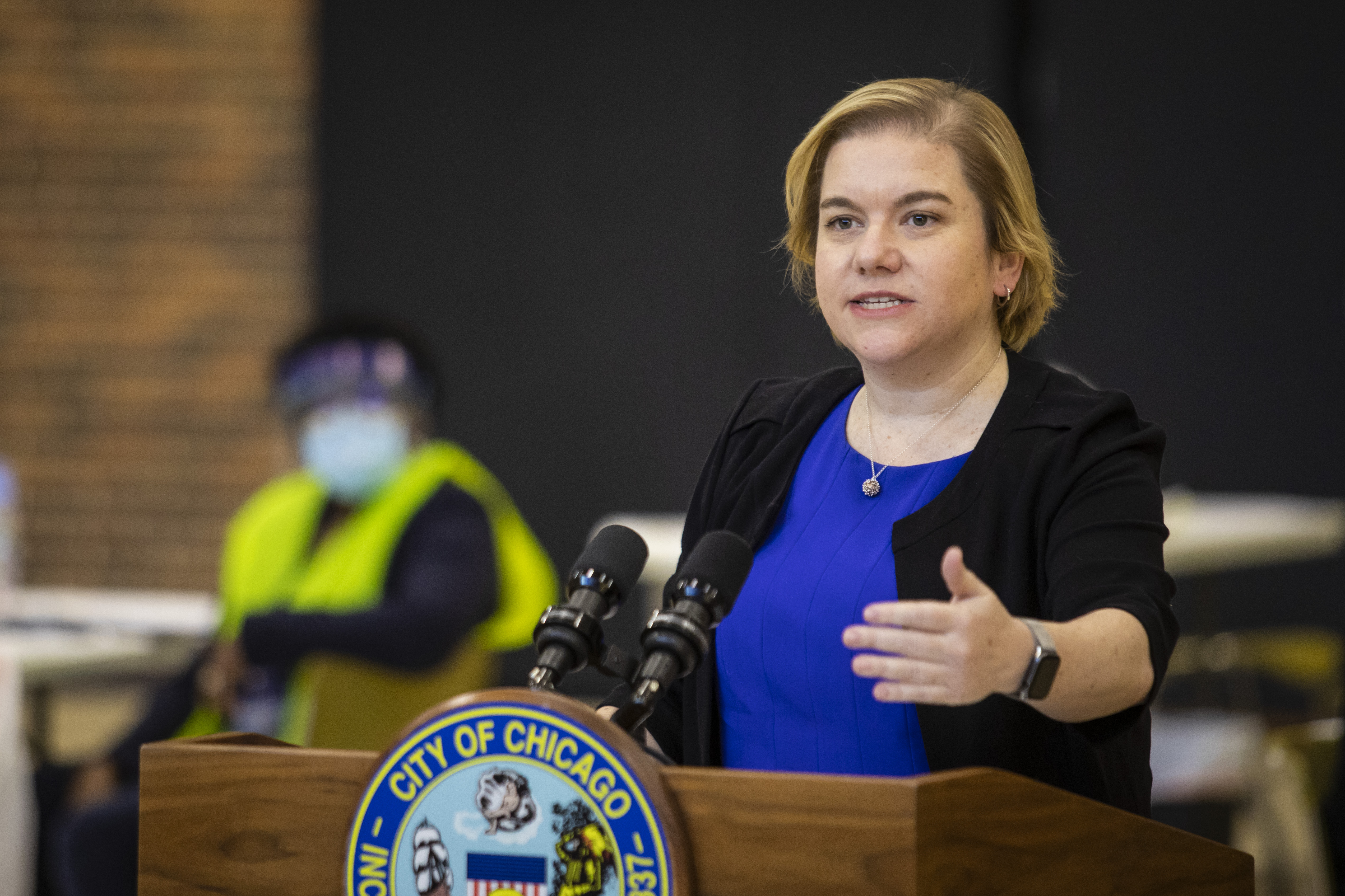 Dr. Allison Arwady, commissioner of the Chicago Department of Public Health, seen here last year, is urging those who are not yet fully vaccinated to take advantage of the city’s family vaccine clinics.