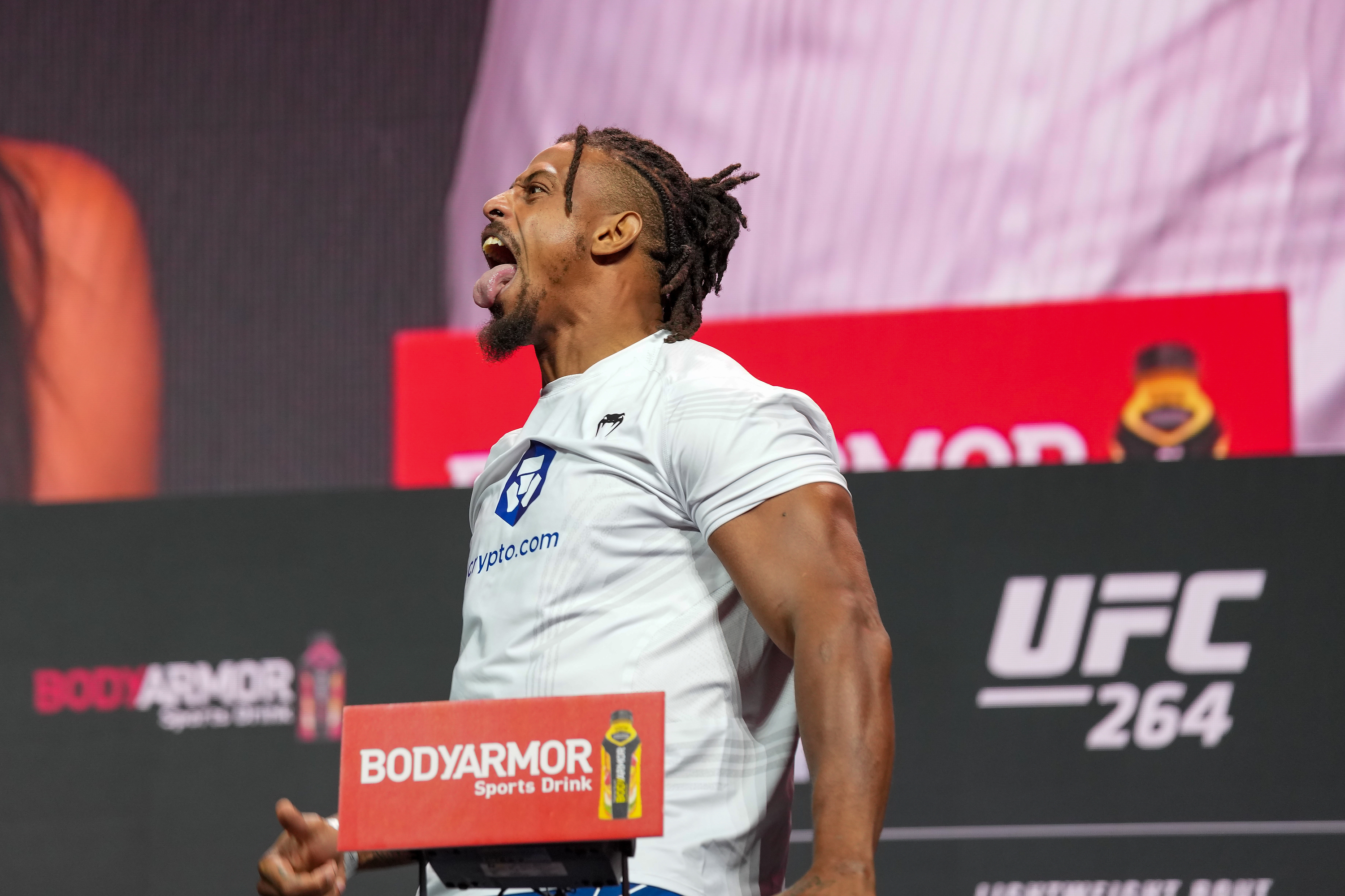 Greg Hardy at the ceremonial weigh-ins for UFC 264 in July. 