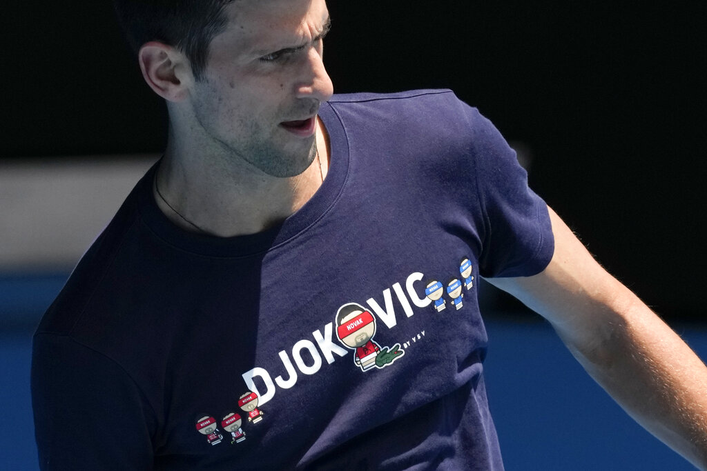 Defending men’s champion Serbia’s Novak Djokovic in Melbourne, Australia.