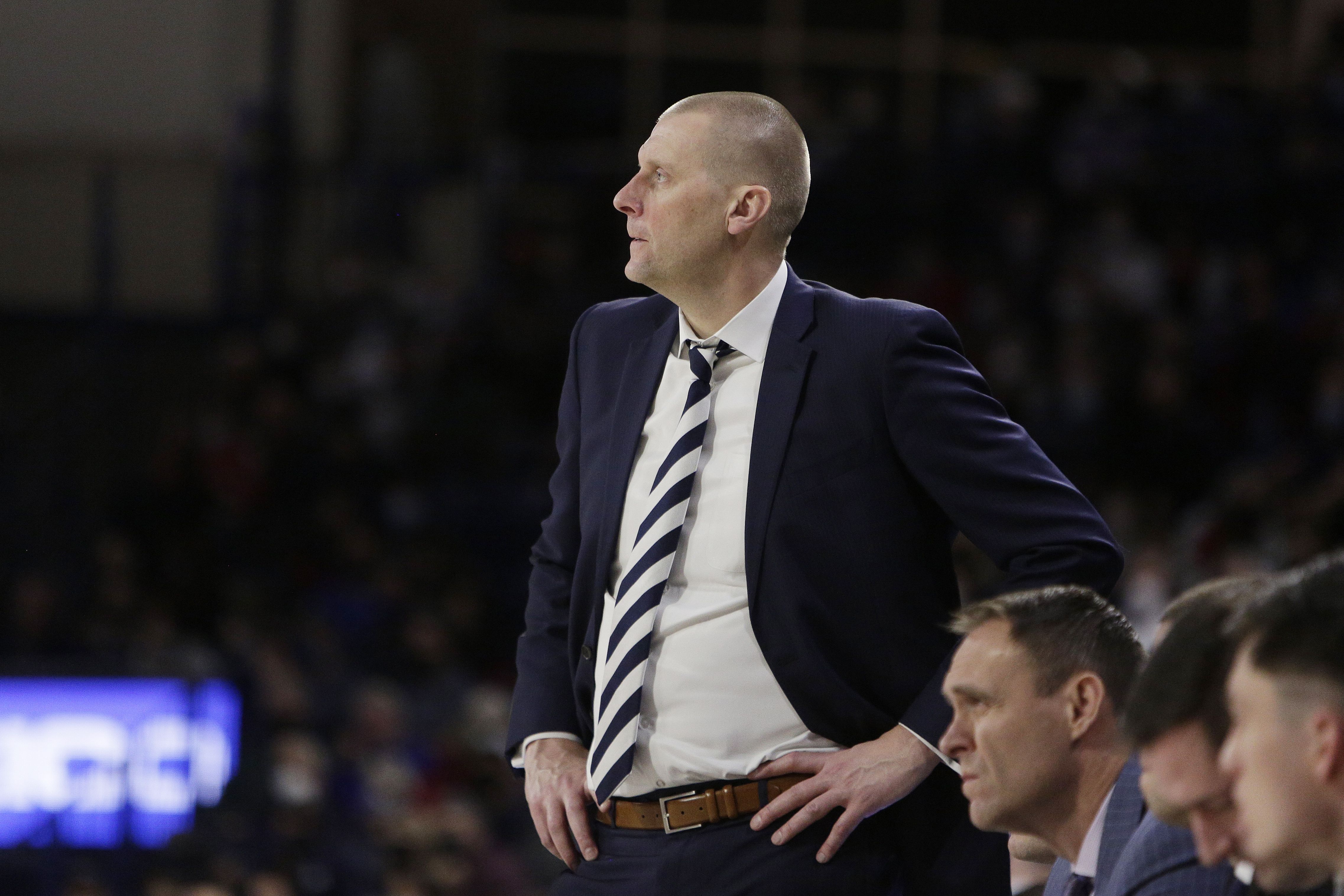 BYU coach Mark Pope watches the second half of game against Gonzaga, Thursday, Jan. 13, 2022, in Spokane, Wash. 