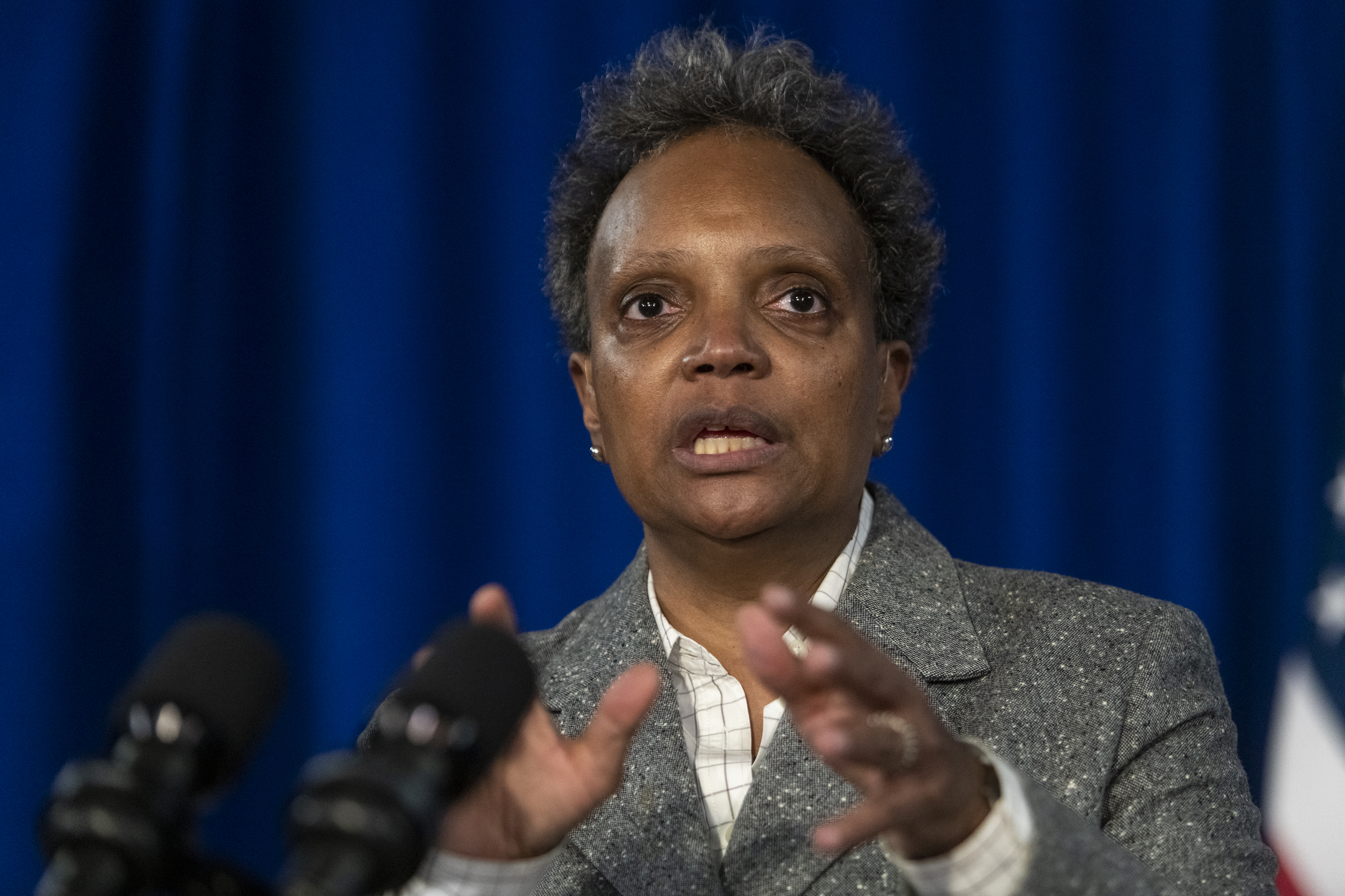 Mayor Lori Lightfoot speaks to reporters during a press conference at City Hall, updating reporters on the current situation with the Chicago Teachers Union on Jan. 4.
