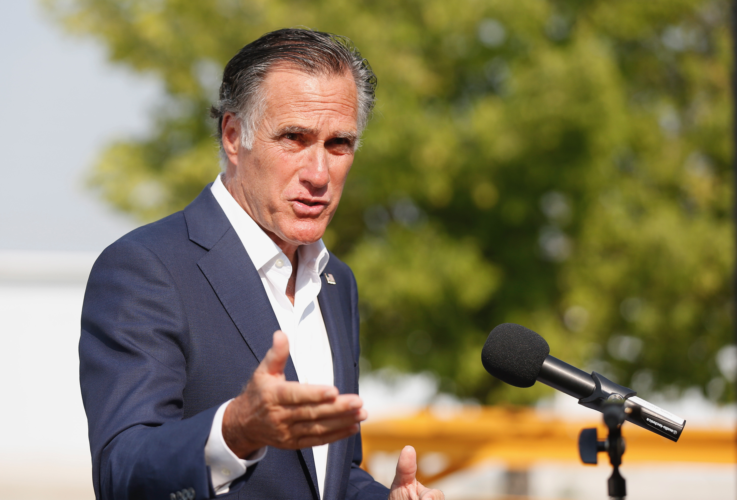Sen. Mitt Romney, R-Utah, speaks in Salt Lake City on Thursday, Aug. 26, 2021.