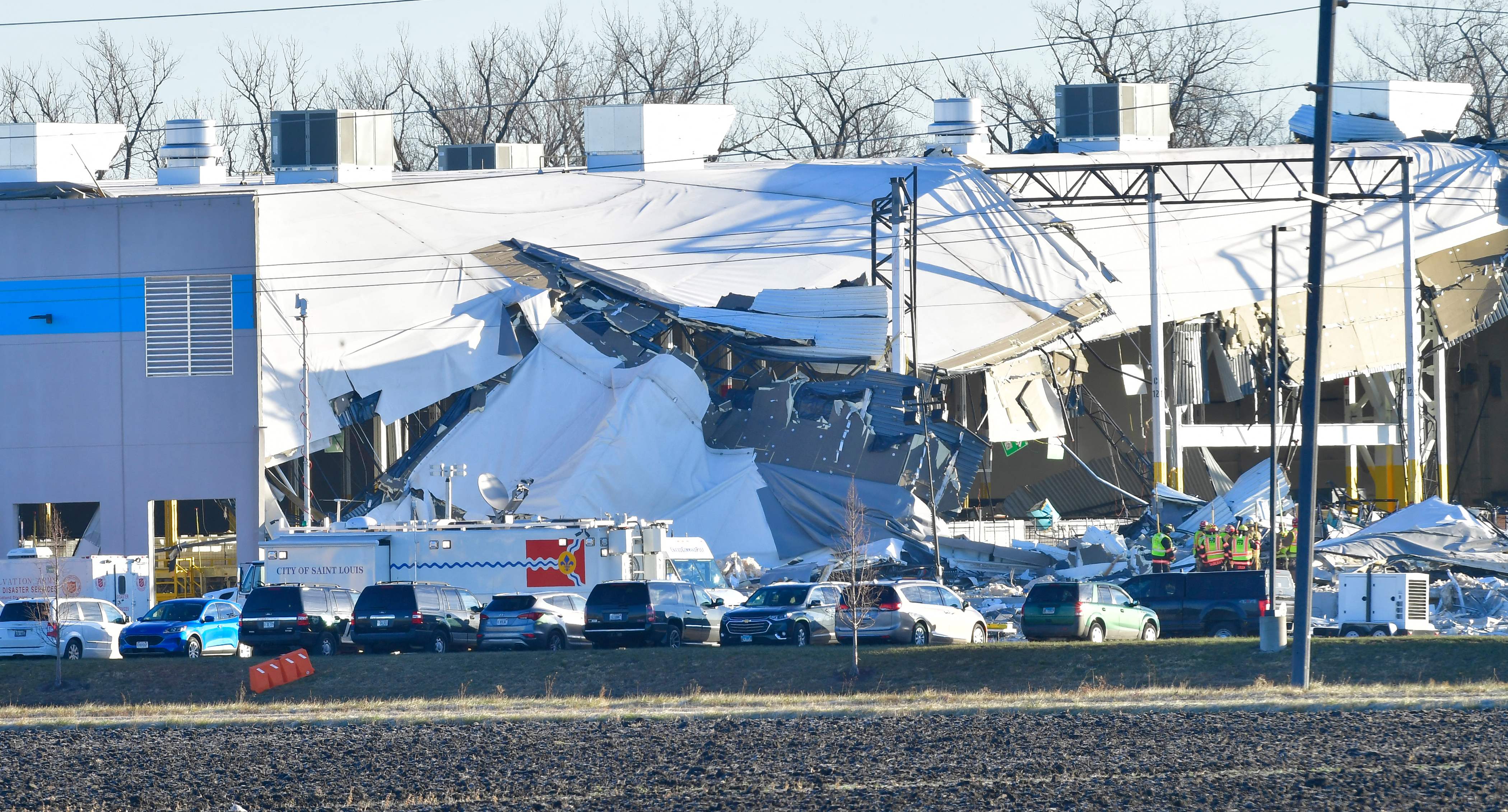 The aftermath of the partial collapse of an Amazon Fulfillment Center in Edwardsville, Illinois, in December.