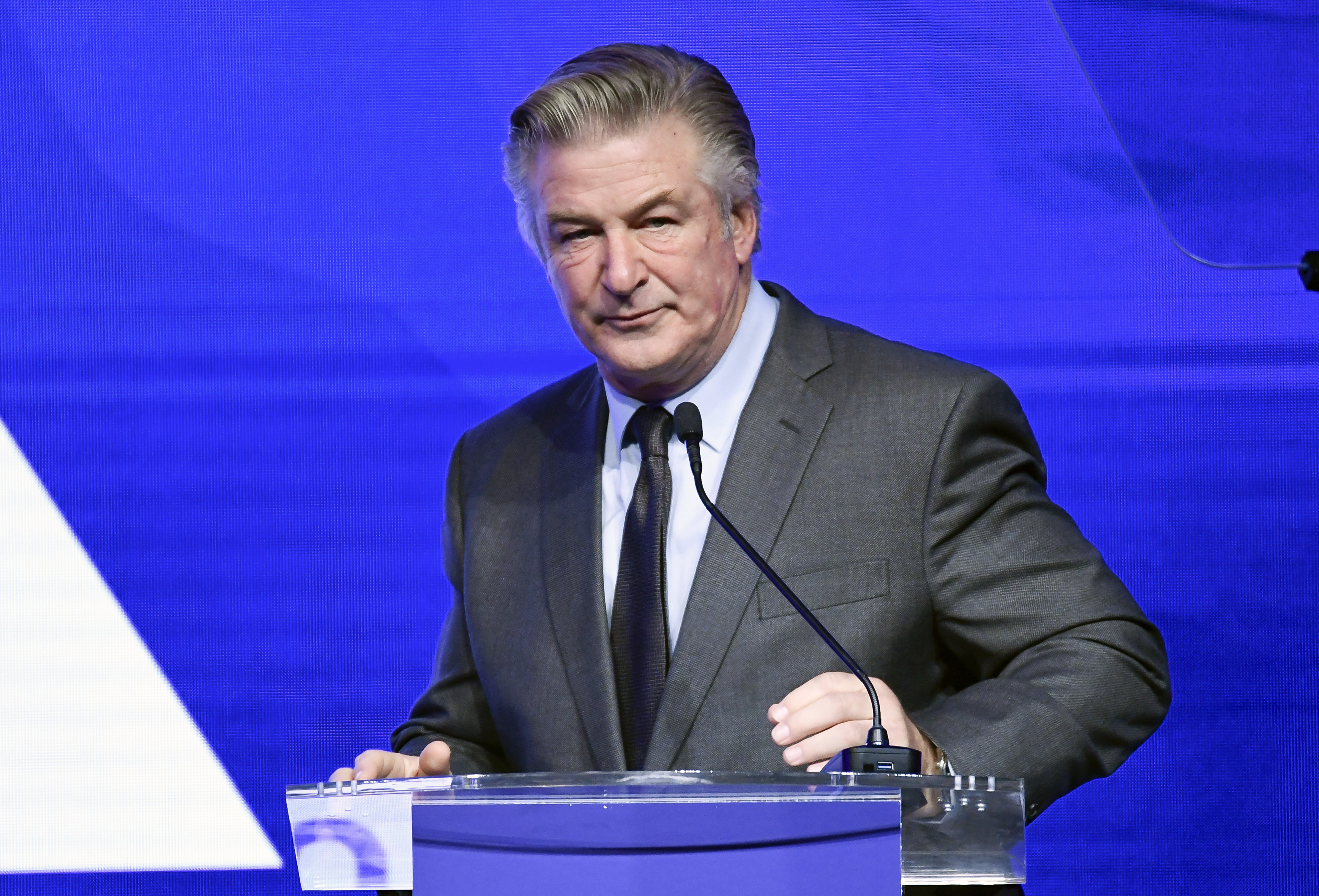 Alec Baldwin performs emcee duties at the Robert F. Kennedy Human Rights Ripple of Hope Award Gala at New York Hilton Midtown on Dec. 9, 2021, in New York.&nbsp;