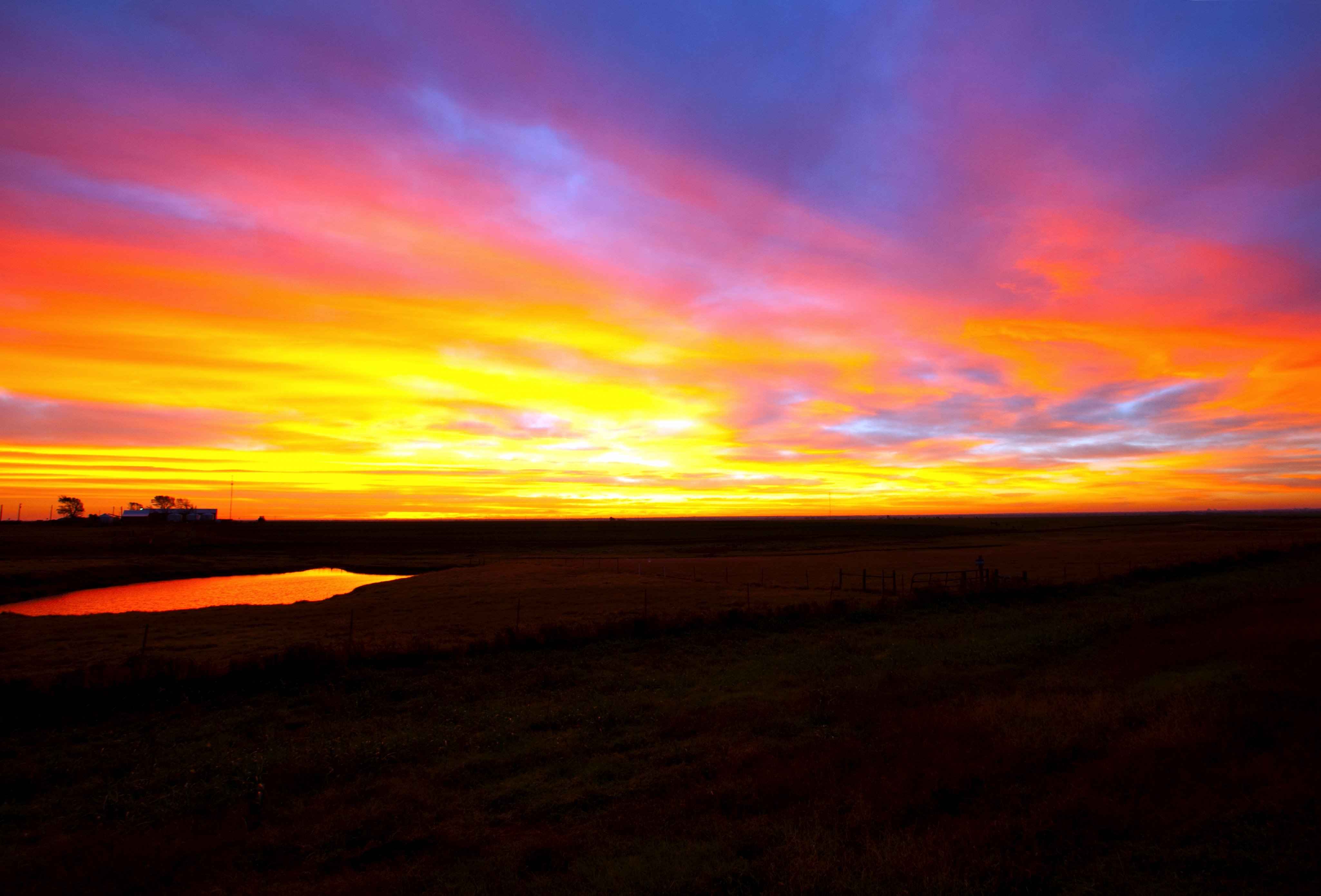 Oklahoma, Medford, Spectacular Sunrise over the Plains, Reflected in Farm Pond