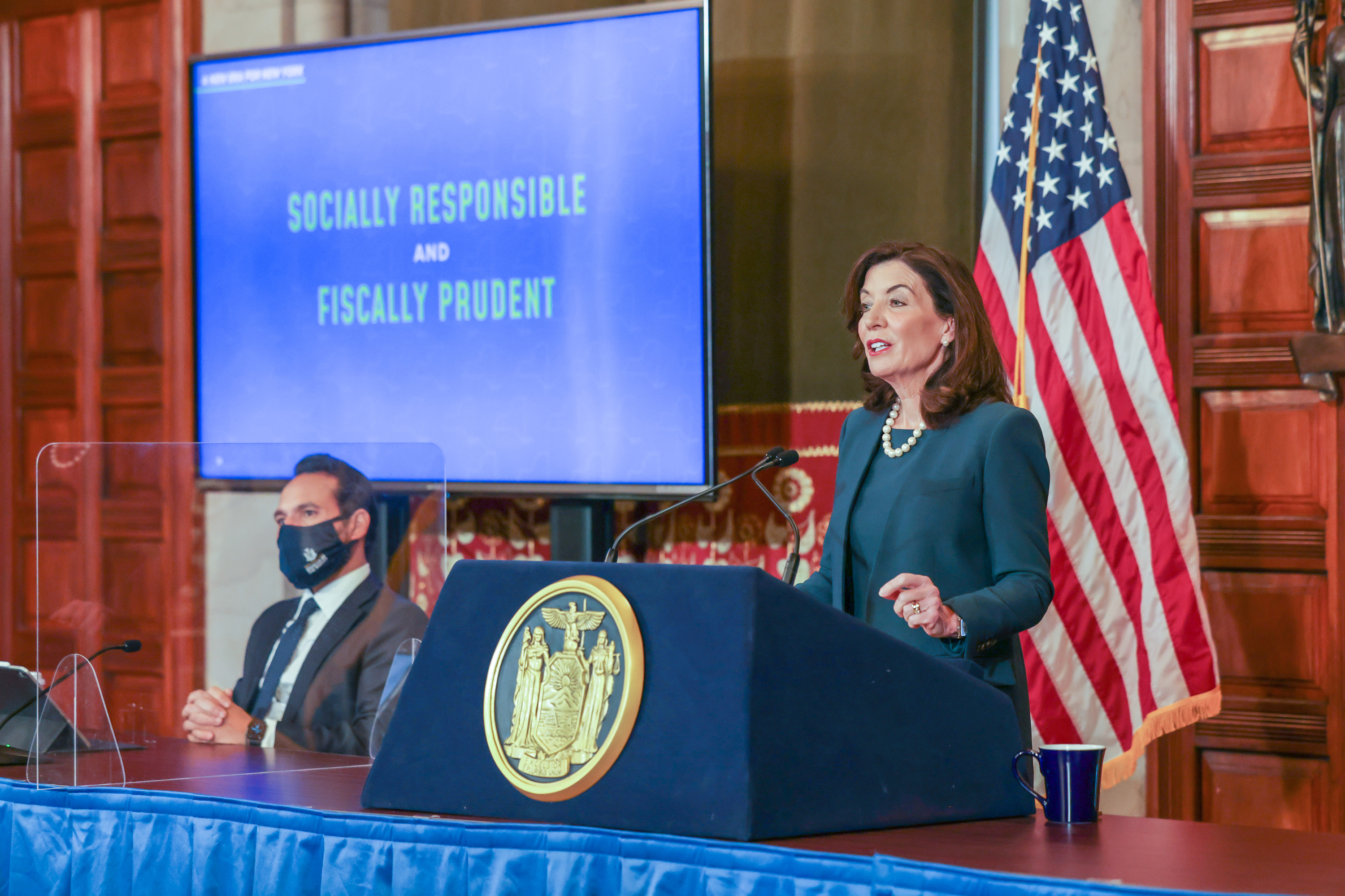 Gov. Kathy Hochul delivers her executive budget in Albany, Jan. 18, 2022.