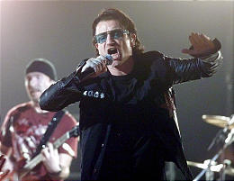Bono, Edge and U2 perform at the Delta Center in 2001.