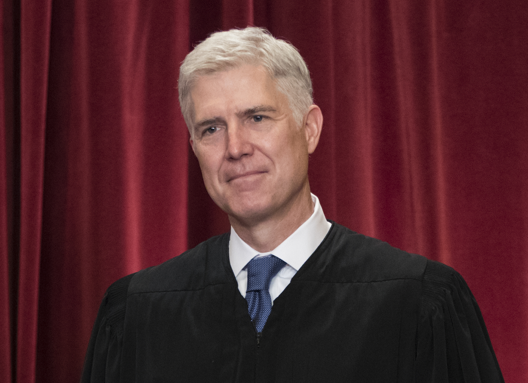Associate Justice Neil Gorsuch joins other justices of the U.S. Supreme Court for an official group portrait at the Supreme Court Building in Washington, Thursday. June 1, 2017. 