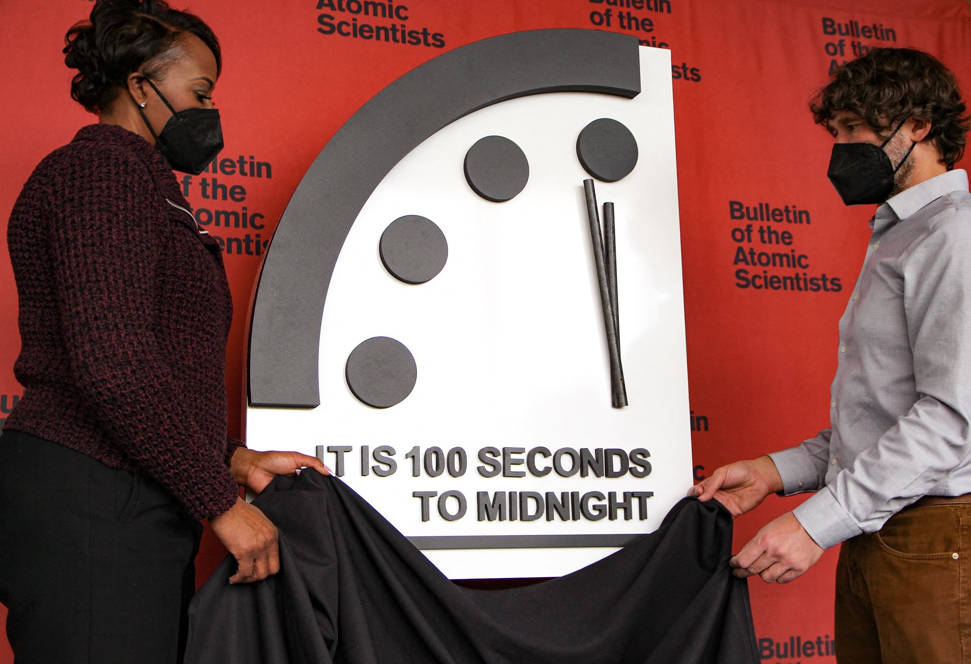 The 2022 Doomsday Clock, a project of the Bulletin of Atomic Scientists, is unveiled on Jan. 20.