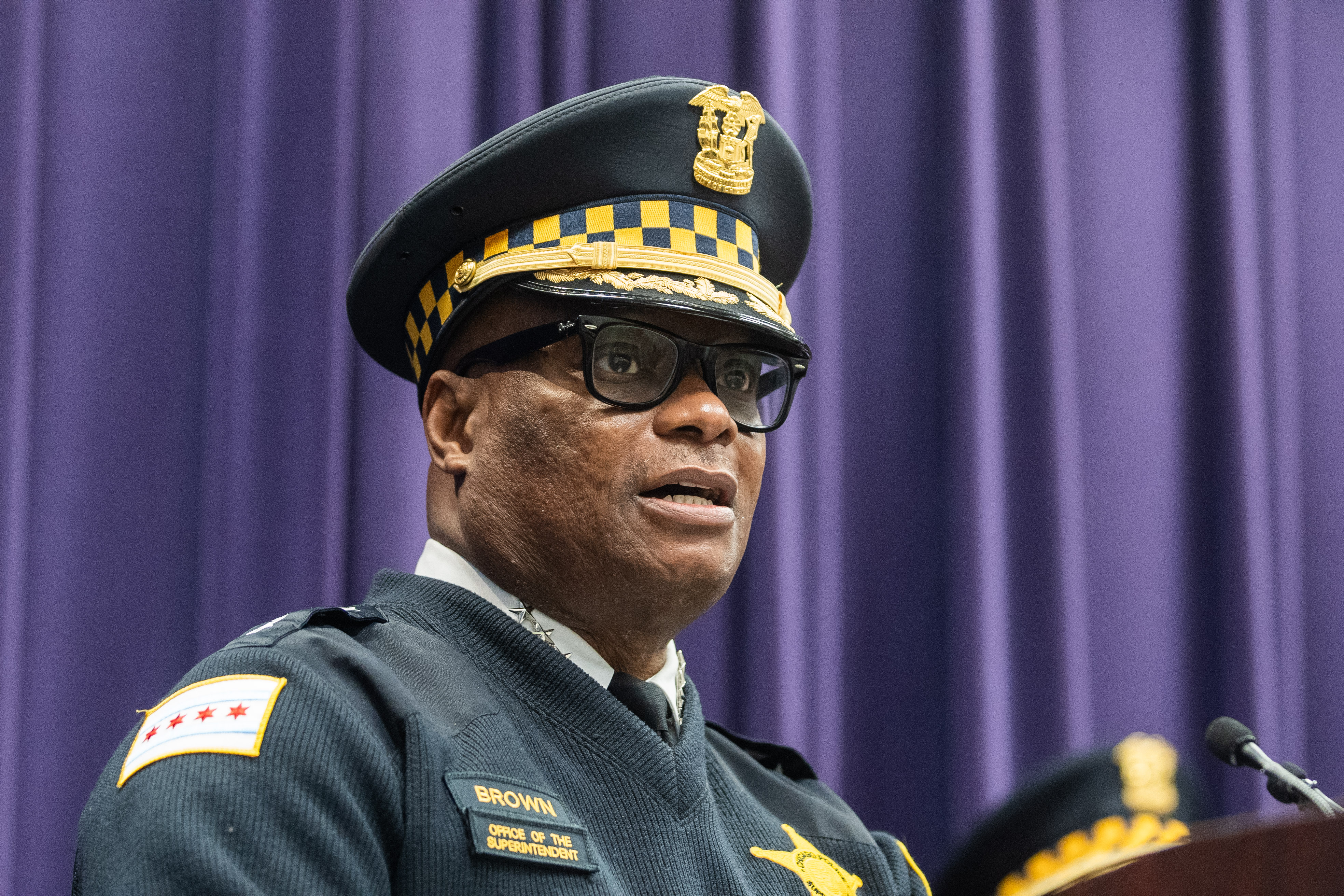 Chicago Police Supt. David Brown speaks during a press conference at the Chicago Police Department headquarters in the Bronzeville neighborhood, Friday afternoon, Jan. 21, 2022.
