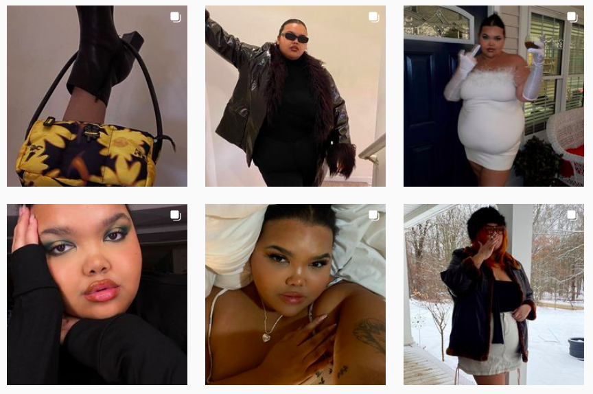 A grid of six photos of an Instagram fashion influencer.