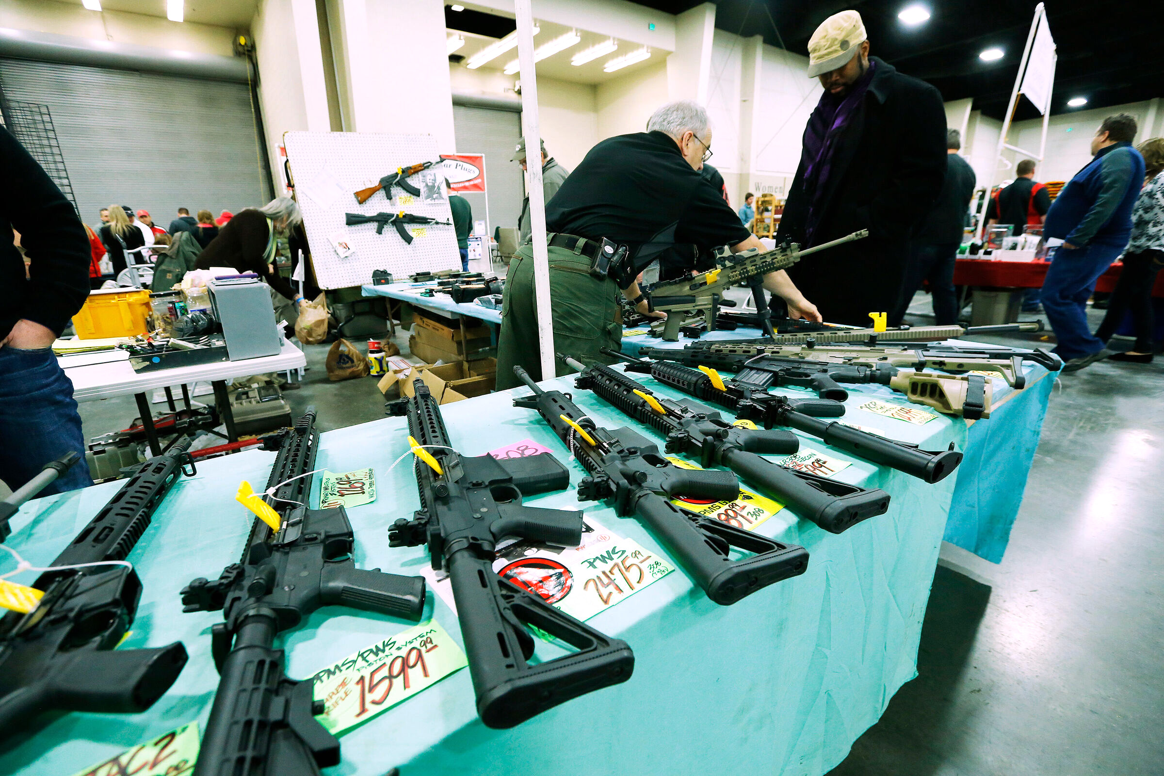 Guns for sale are pictured during the Rocky Mountain Gun Show at the South Towne Expo Center in Sandy on Jan. 3, 2015.
