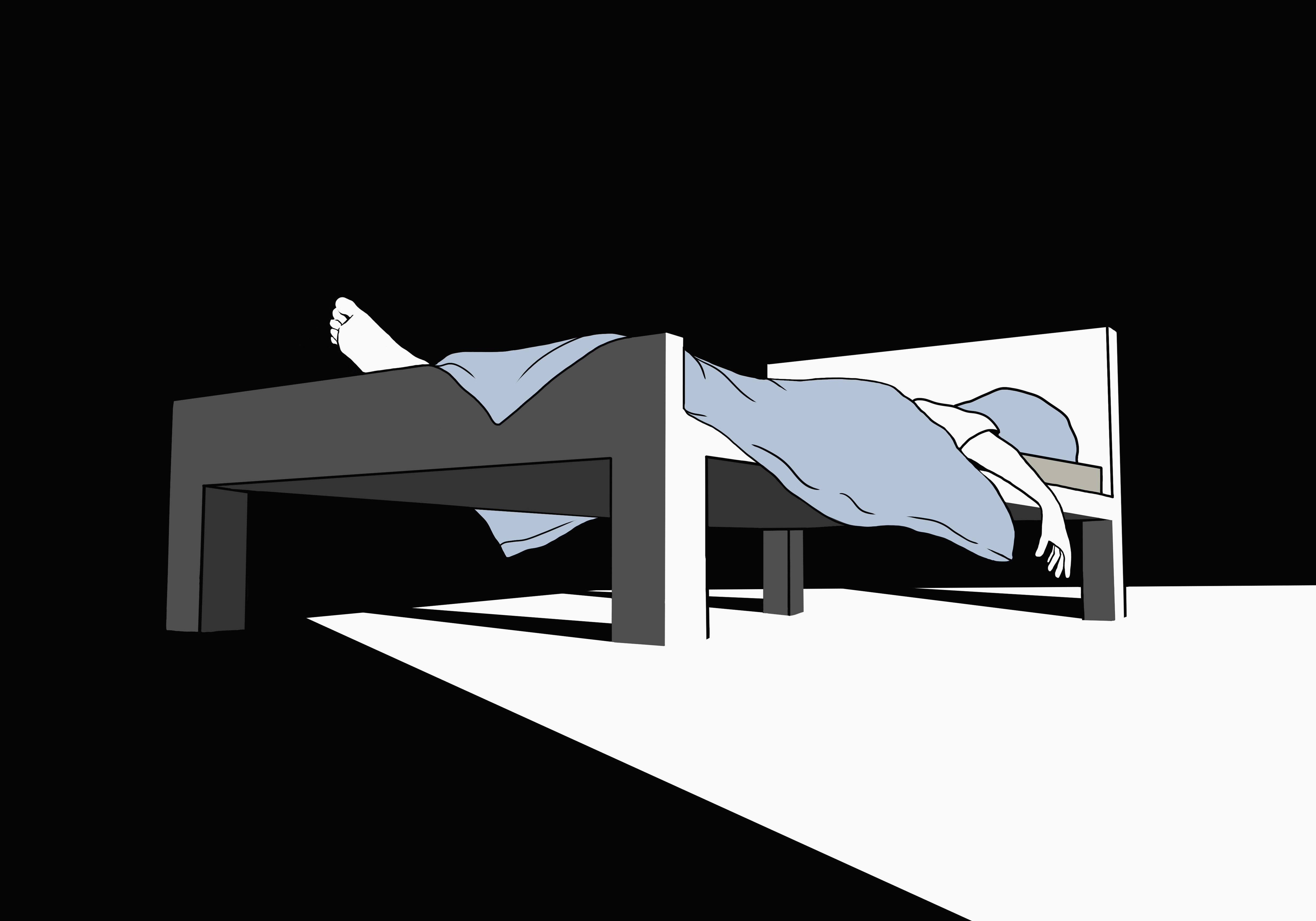 An illustration of an exhausted person sleeping in bed.