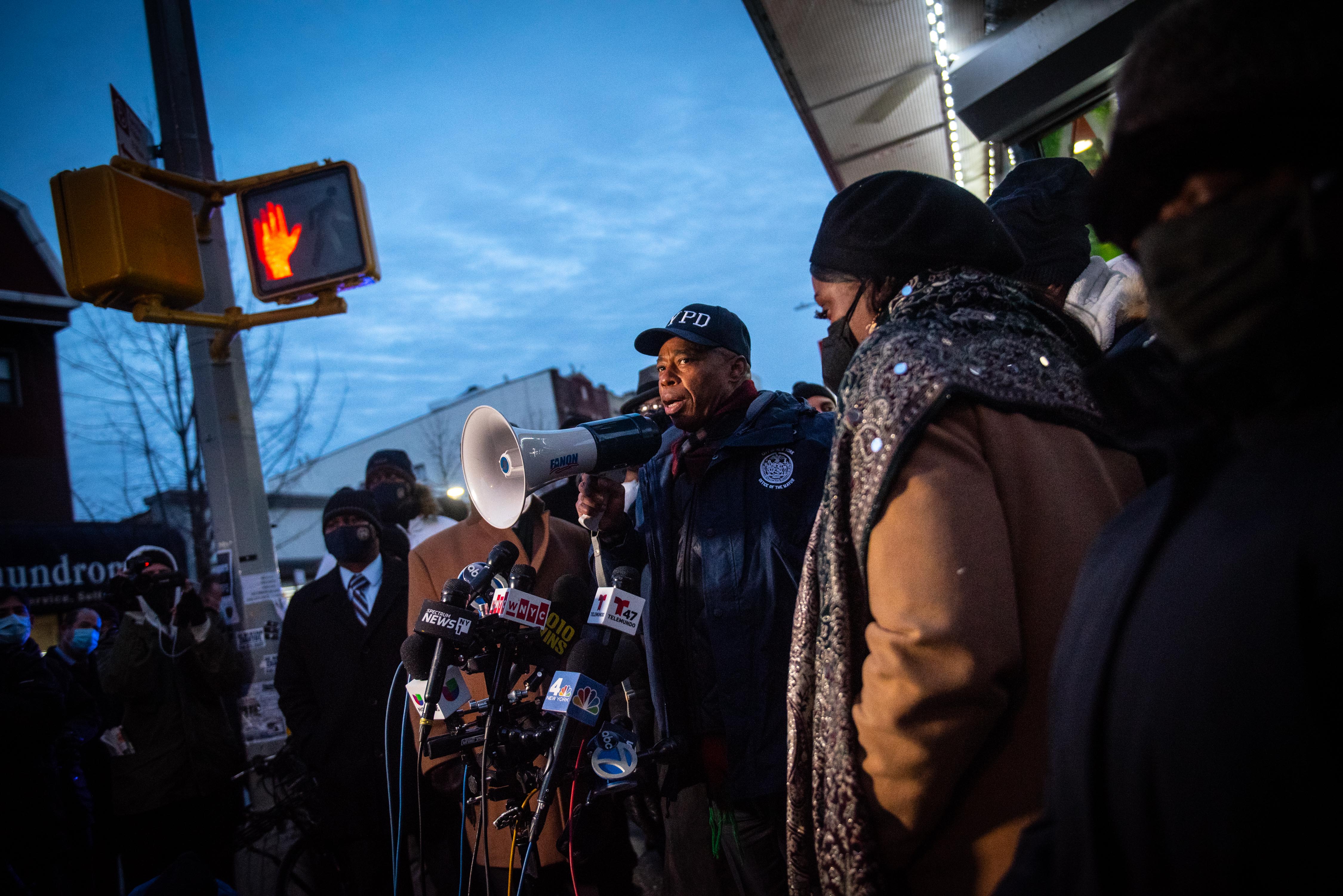 Mayor Eric Adams attends a vigil after a shooting in The Bronx on Friday, January 21, 2022
