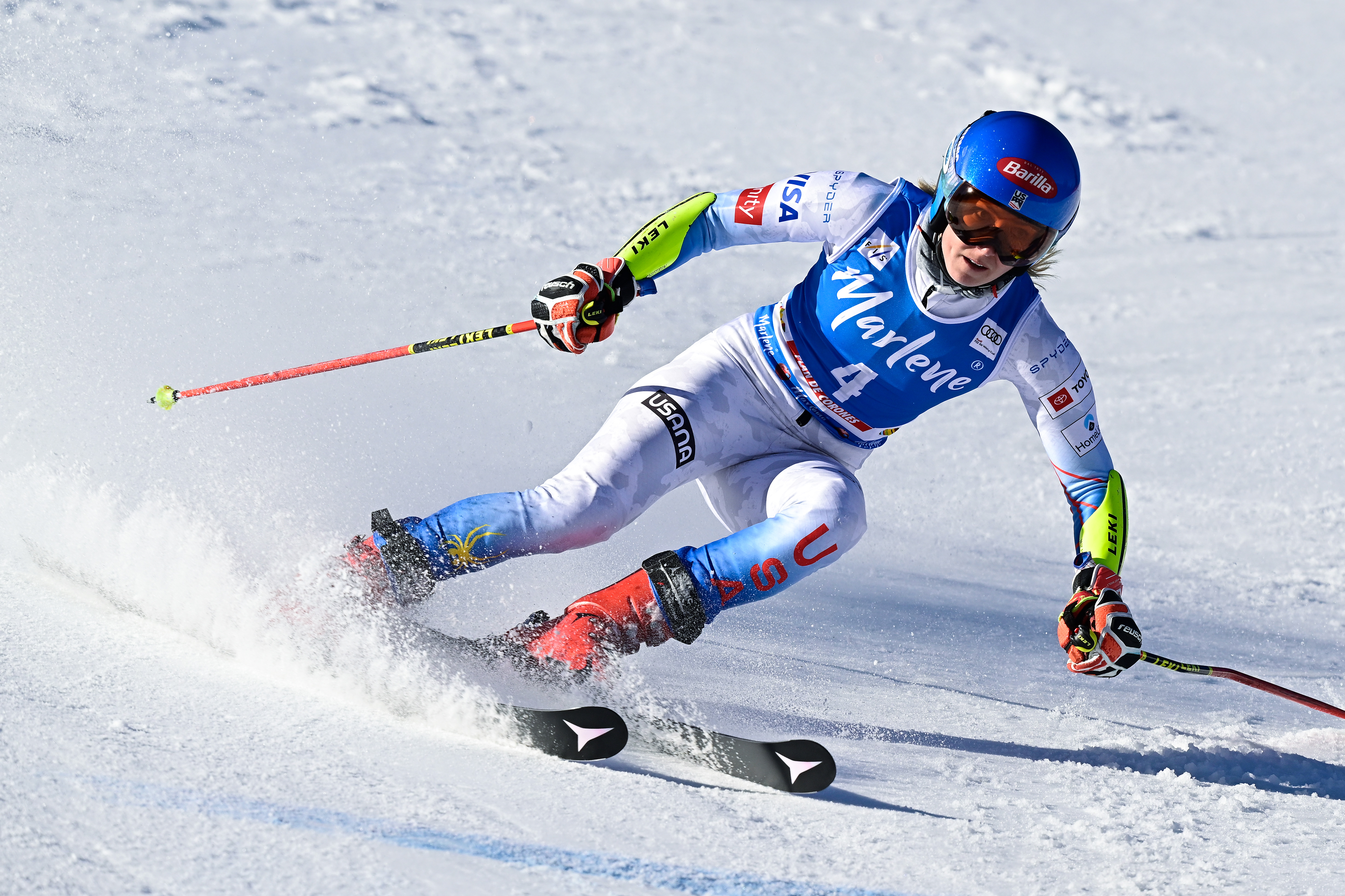 Mikaela Shiffrin of the United States competes during the Audi FIS Alpine Ski World Cup Women’s Giant Slalom on January 25, 2022 in Kronplatz, Italy.
