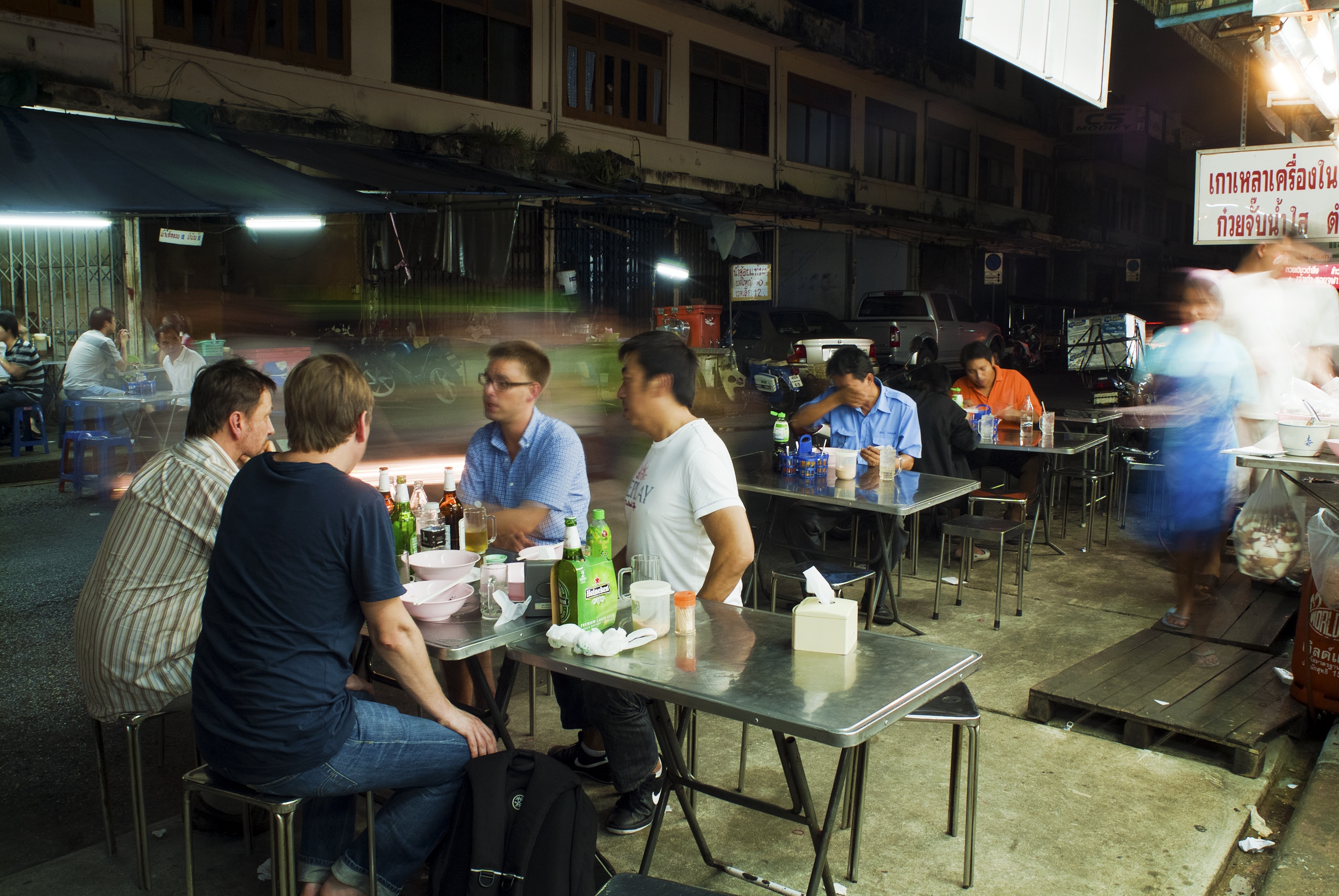 David Thompson dining with friends on fish ball soup at Suan...