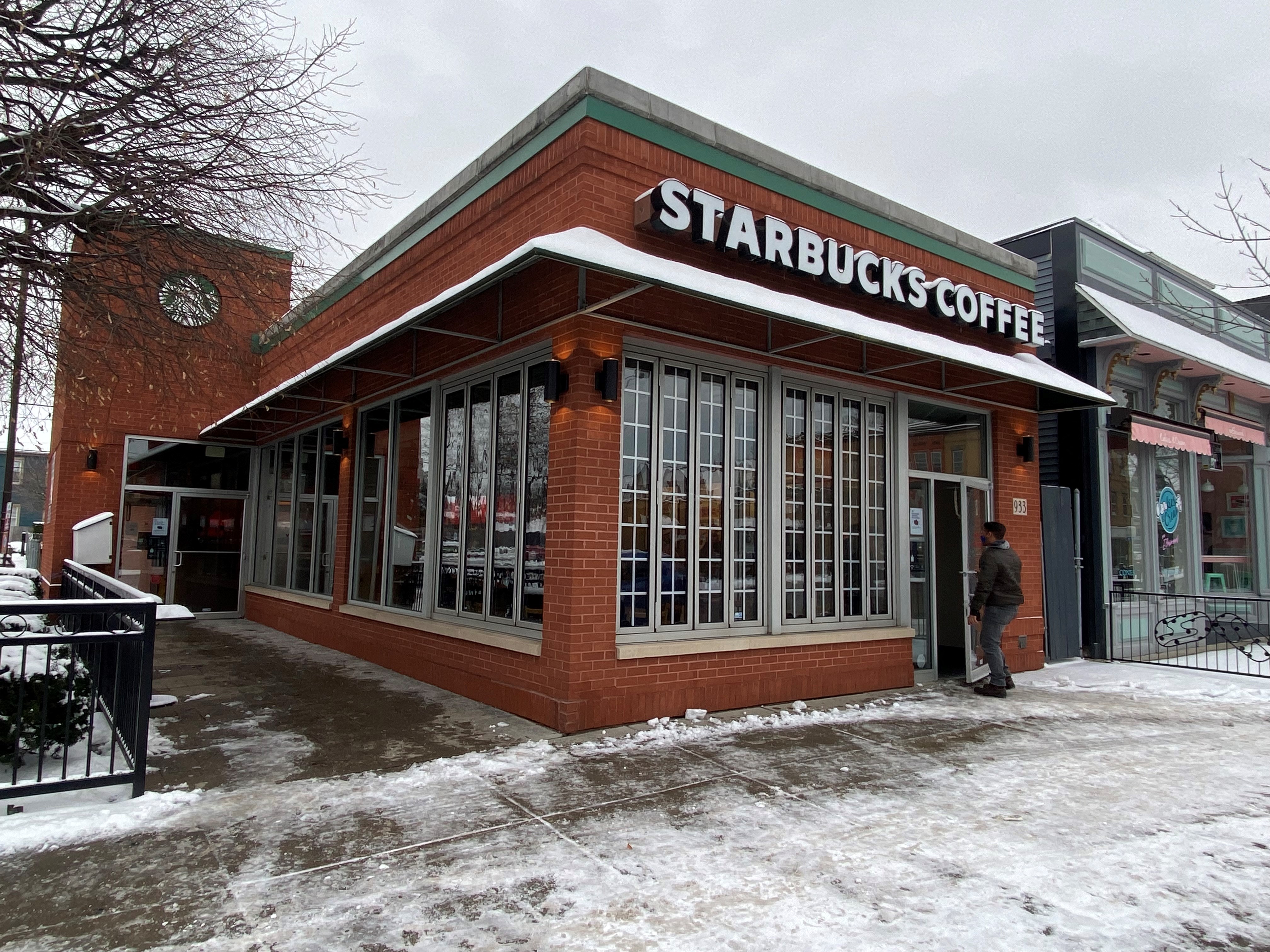 The exterior of a Starbucks store 