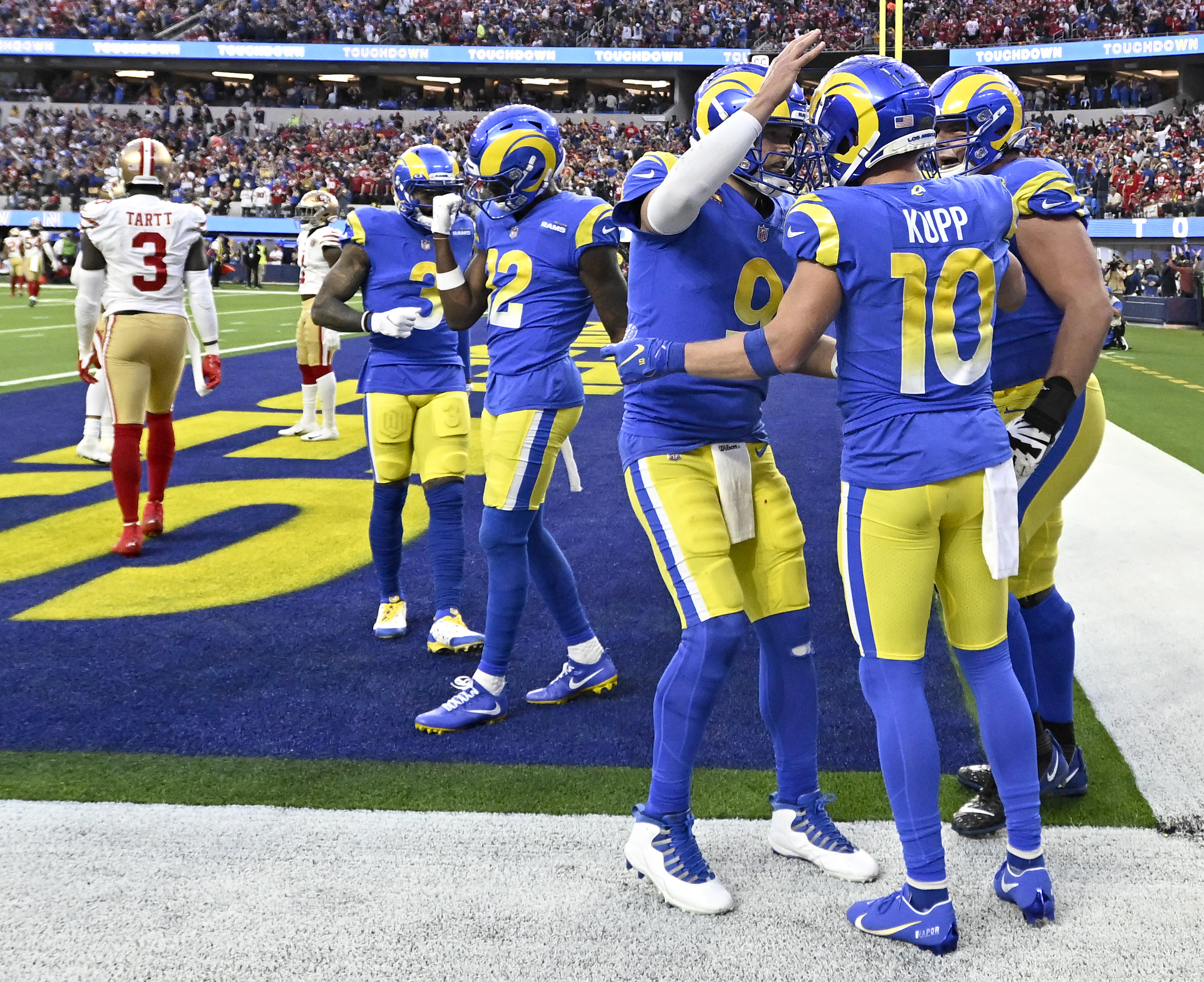 Los Angeles Rams defeat the San Francisco 49ers 20-17 during a NFC championship football game at SoFi Stadium.