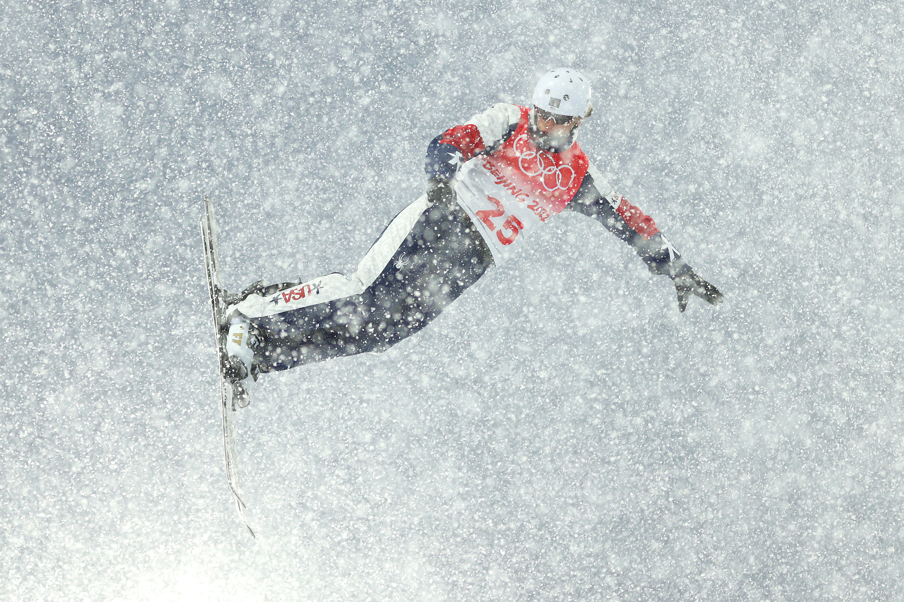 Megan Nick of Team United States performs a trick on a practice run ahead of the Women’s Freestyle Skiing Aerials Qualification on Day 9 of the Beijing 2022 Winter Olympics at Genting Snow Park on February 13, 2022 in Zhangjiakou, China.