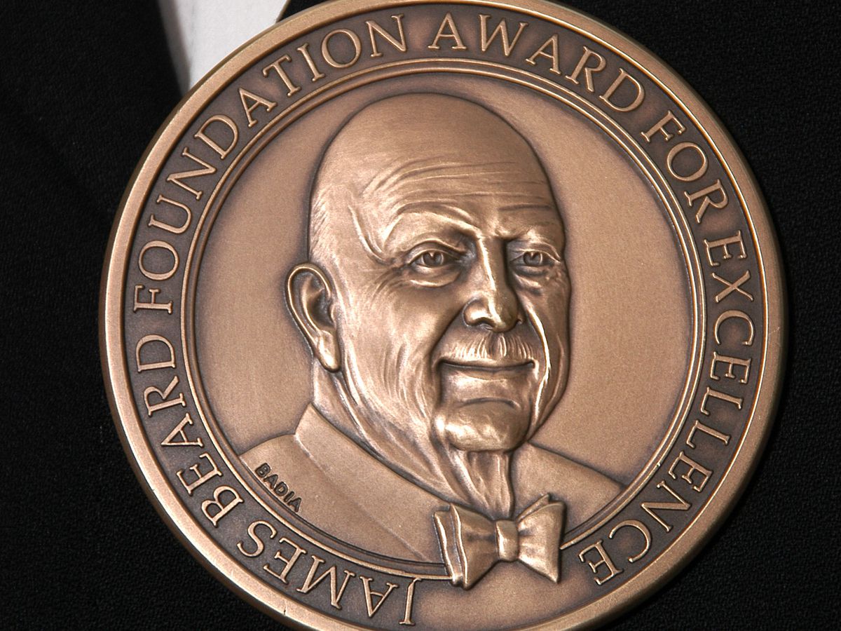Bronze colored James Beard award.