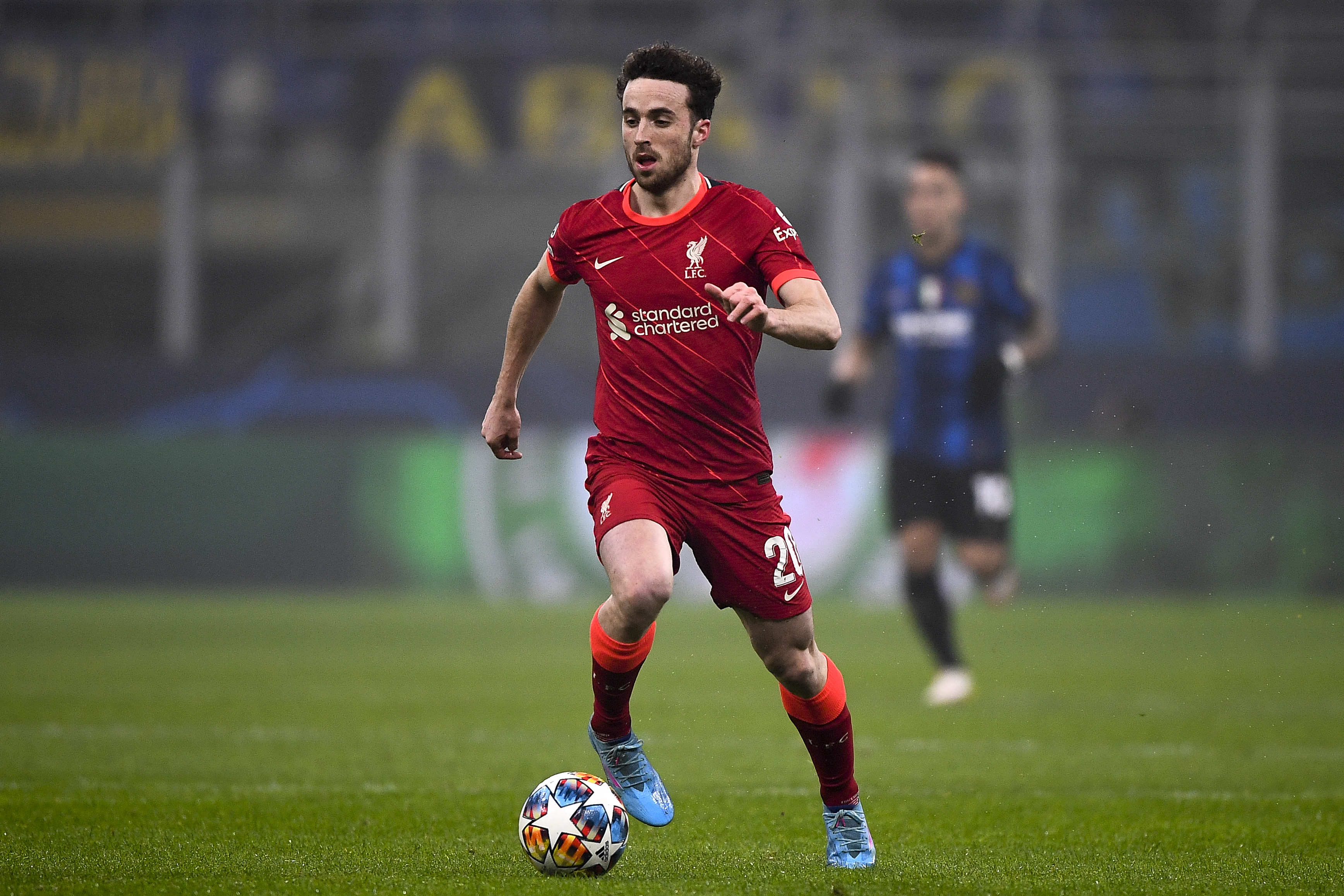 Diogo Jota of Liverpool FC in action during the UEFA Champions League round of sixteen first leg football match between FC Internazionale and Liverpool FC. Liverpool FC won 2-0 over FC Internazionale.