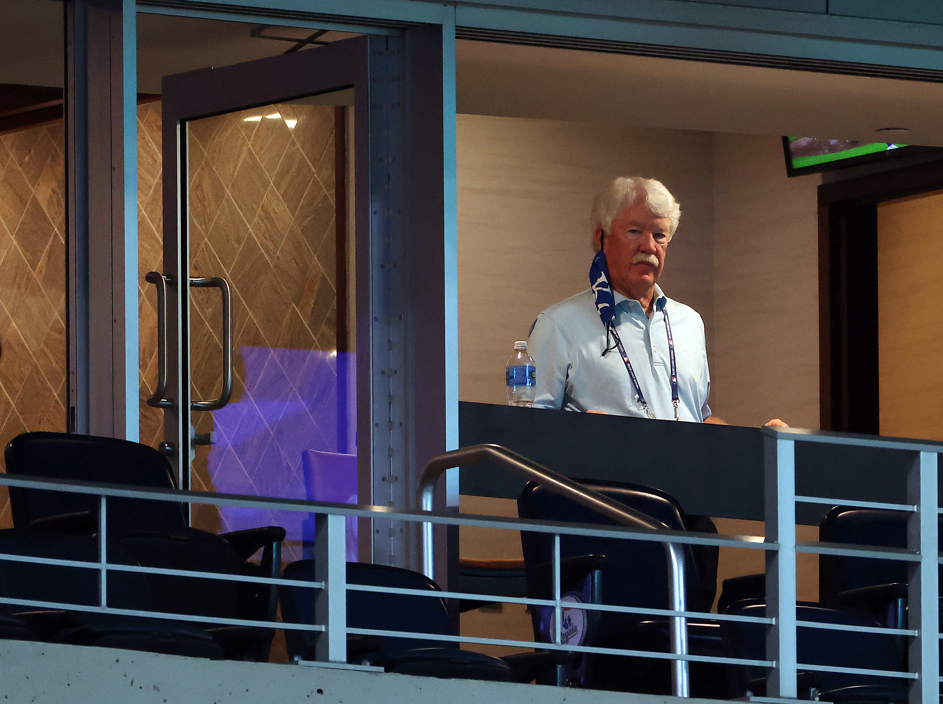 Kansas City Royals owner John Sherman watches from the owner’s box during the game against the Cleveland Indians at Kauffman Stadium on September 01, 2020 in Kansas City, Missouri.