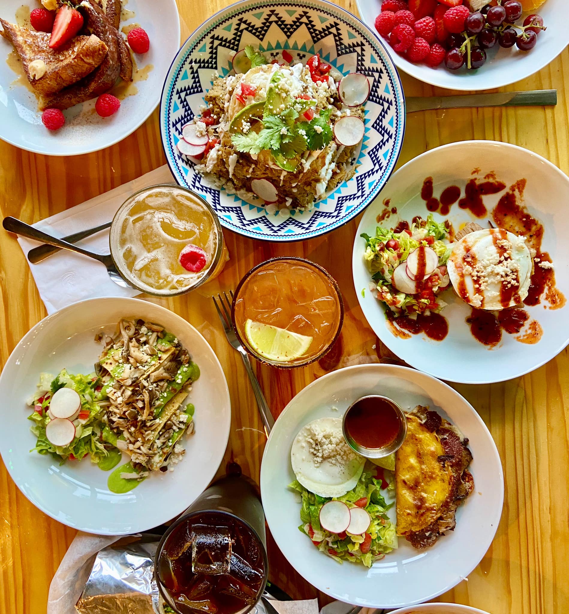 a variety of brunch plates on a table