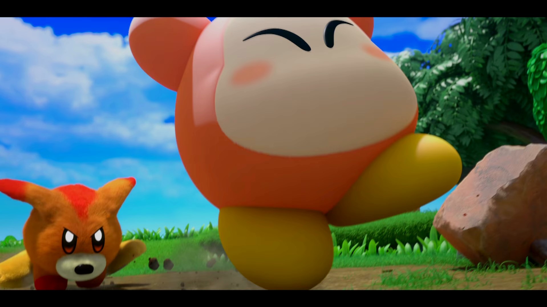 A Waddle Dee runs away from a chasing dog