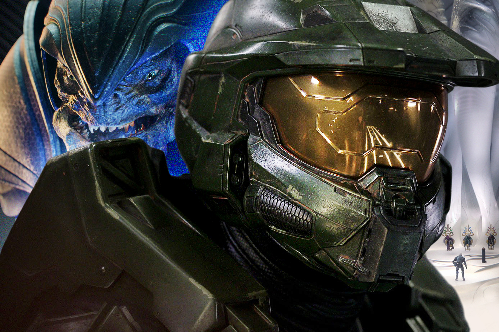 Photo collage of images from the Halo TV show