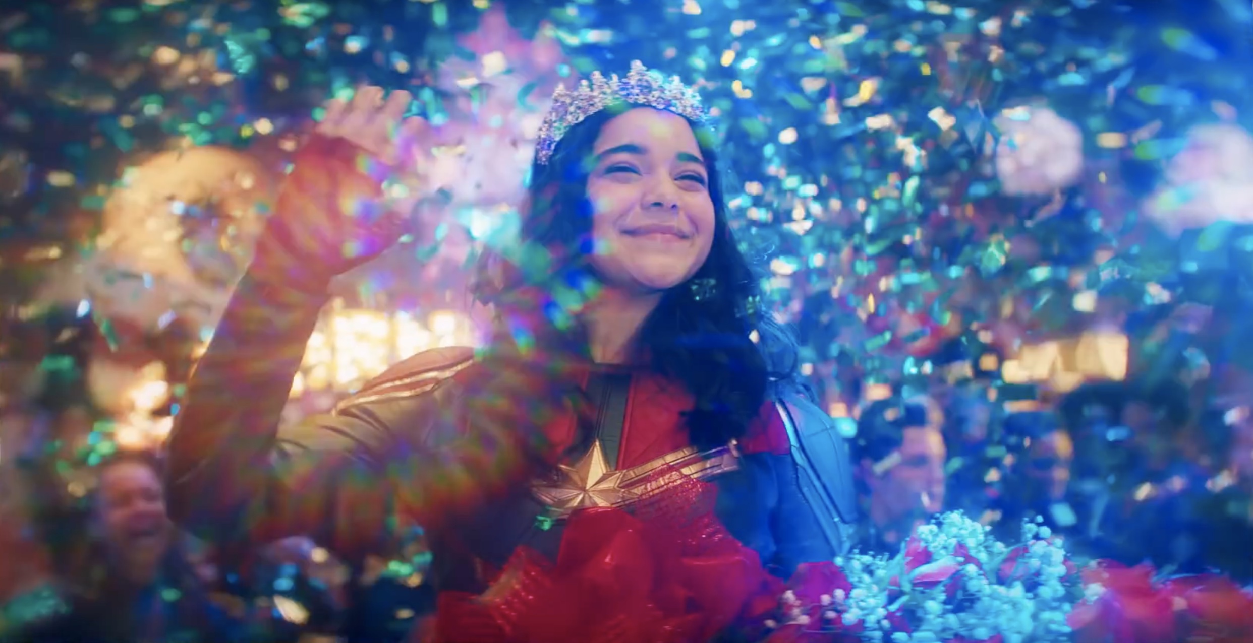 Kamala Khan waves in her Ms. Marvel costume