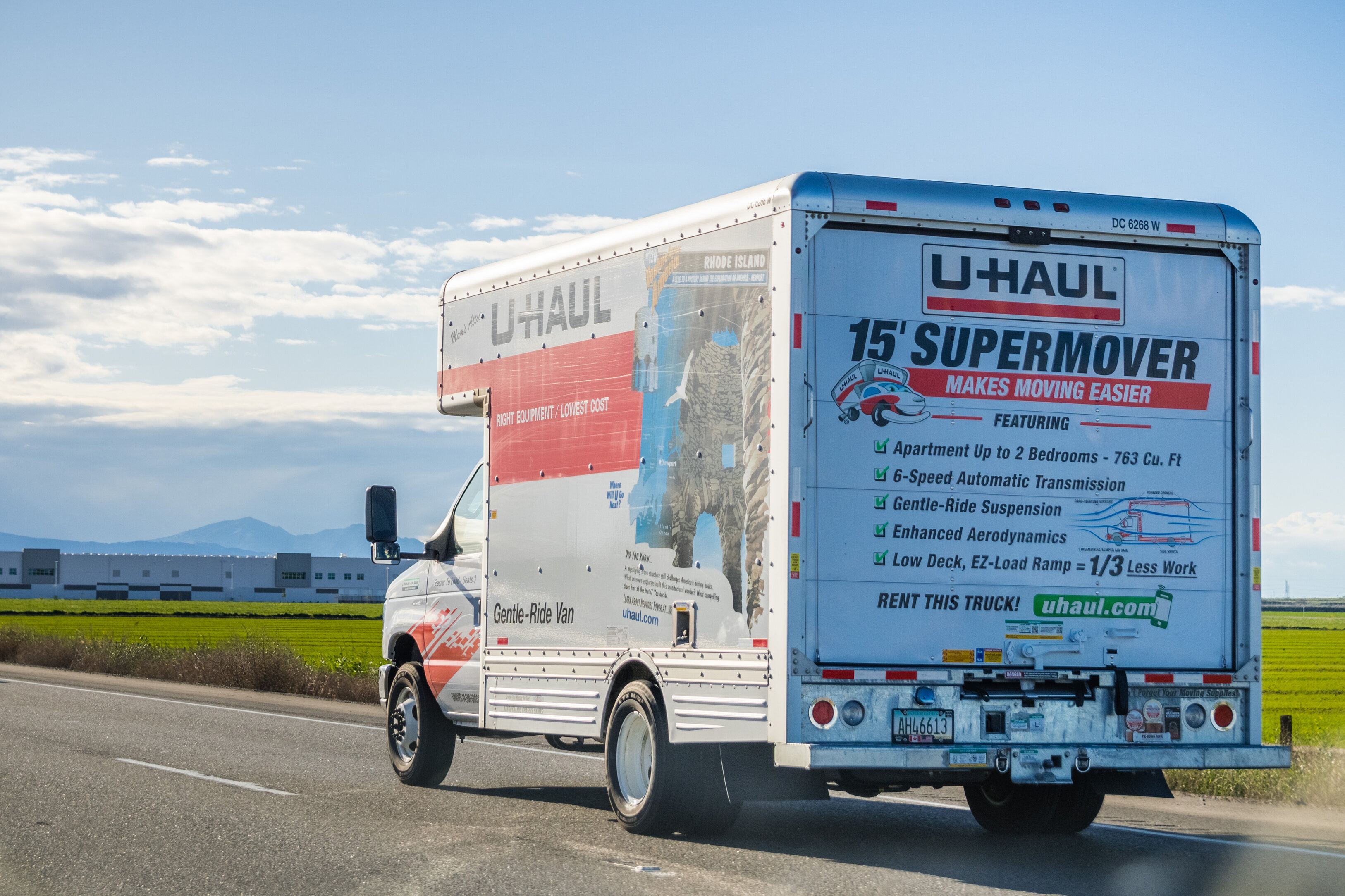 A U-Haul truck on the road