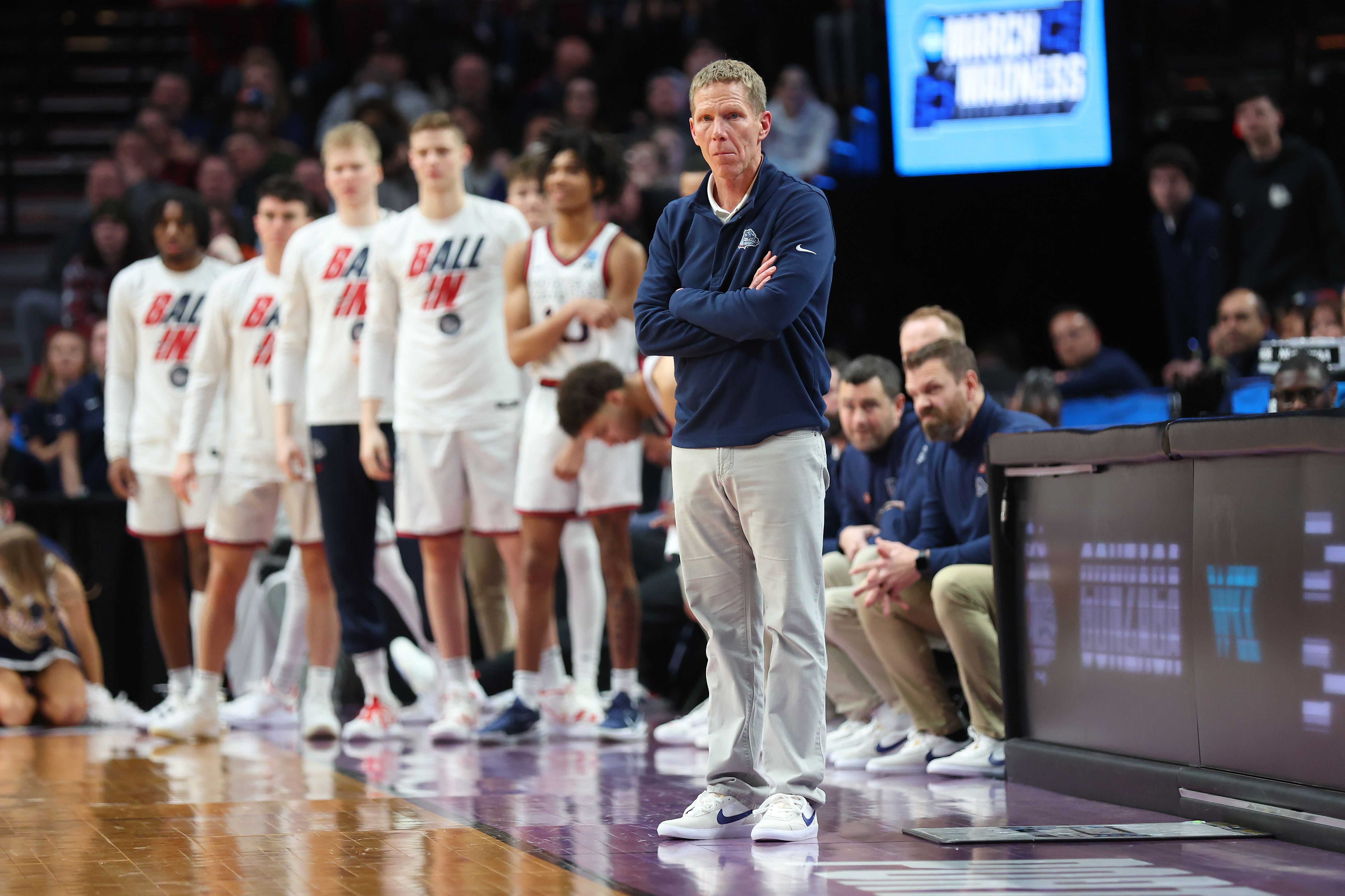 Head coach Mark Few of the Gonzaga Bulldogs looks on during the second half against the Memphis Tigers in the second round of the 2022 NCAA Men’s Basketball Tournament at Moda Center on March 19, 2022 in Portland, Oregon.