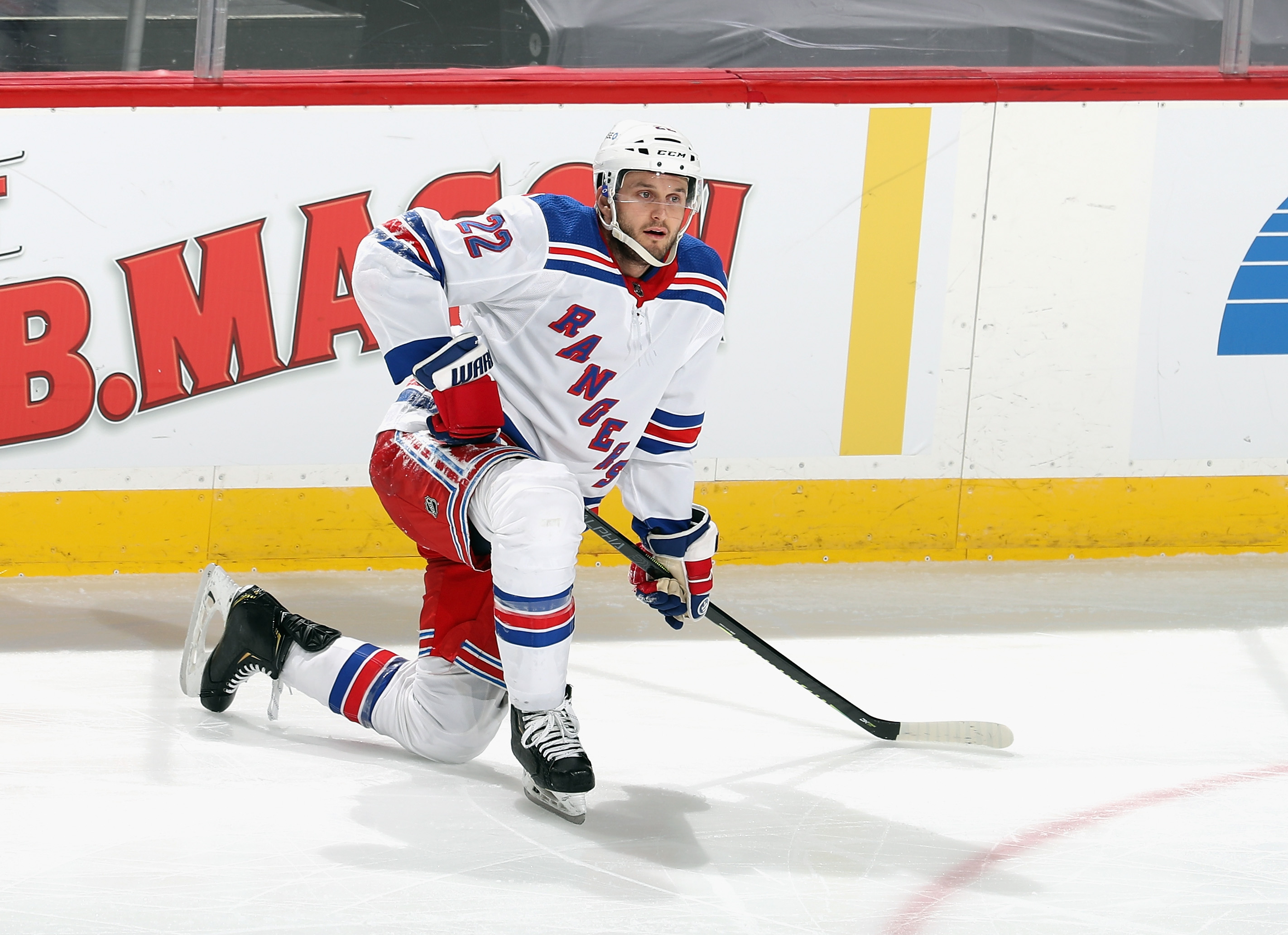 Anthony Bitetto #22 of the New York Rangers skates against the New Jersey Devils at the Prudential Center on April 18, 2021 in Newark, New Jersey.