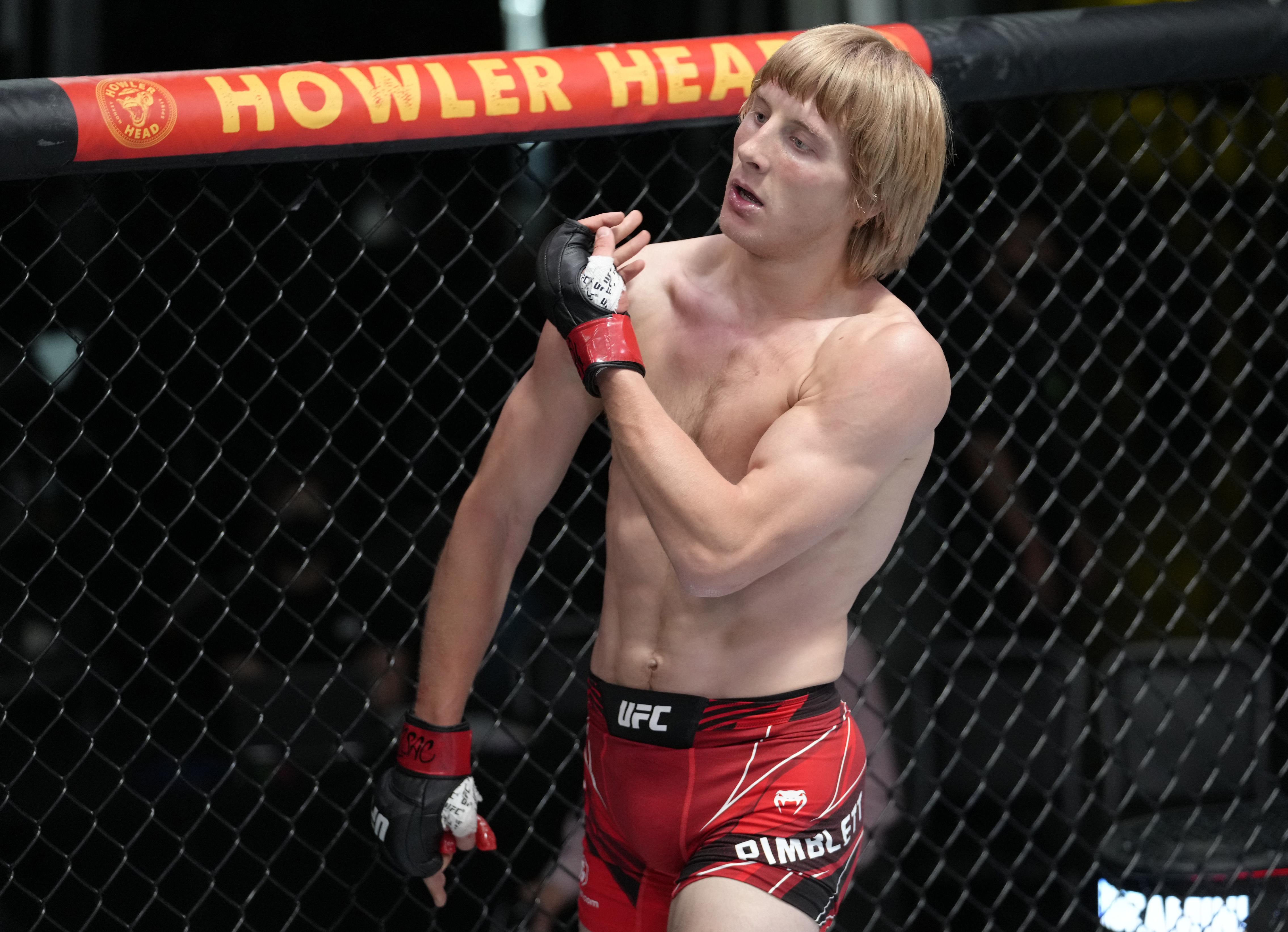 Paddy Pimblett celebrates after a successful UFC debut in September 2021. 