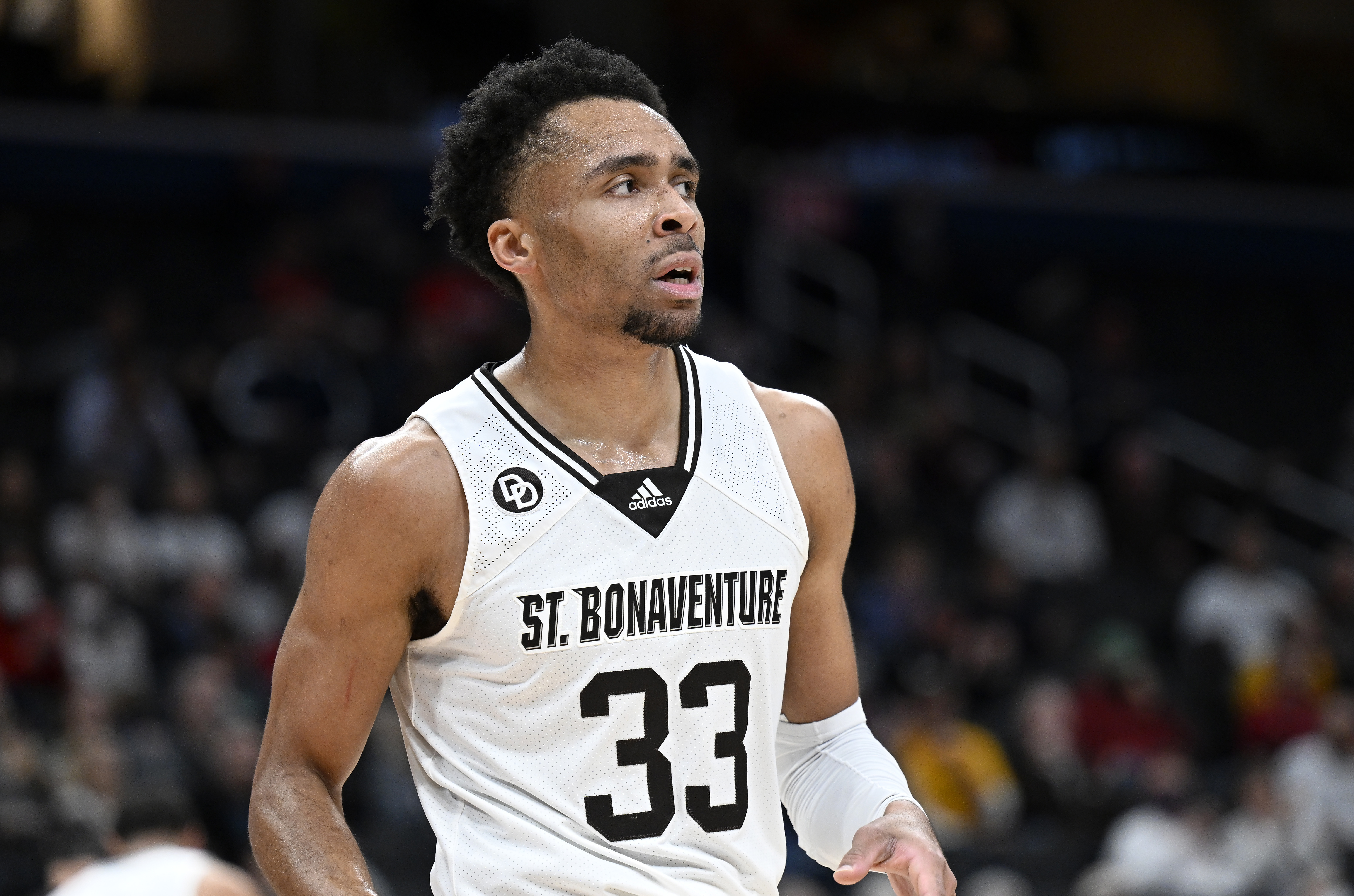 Jalen Adaway #33 of the St. Bonaventure Bonnies plays against the Saint Louis Billikens during the Quarterfinals of the 2022 Atlantic 10 Men’s Basketball Tournament at Capital One Arena on March 11, 2022 in Washington, DC.