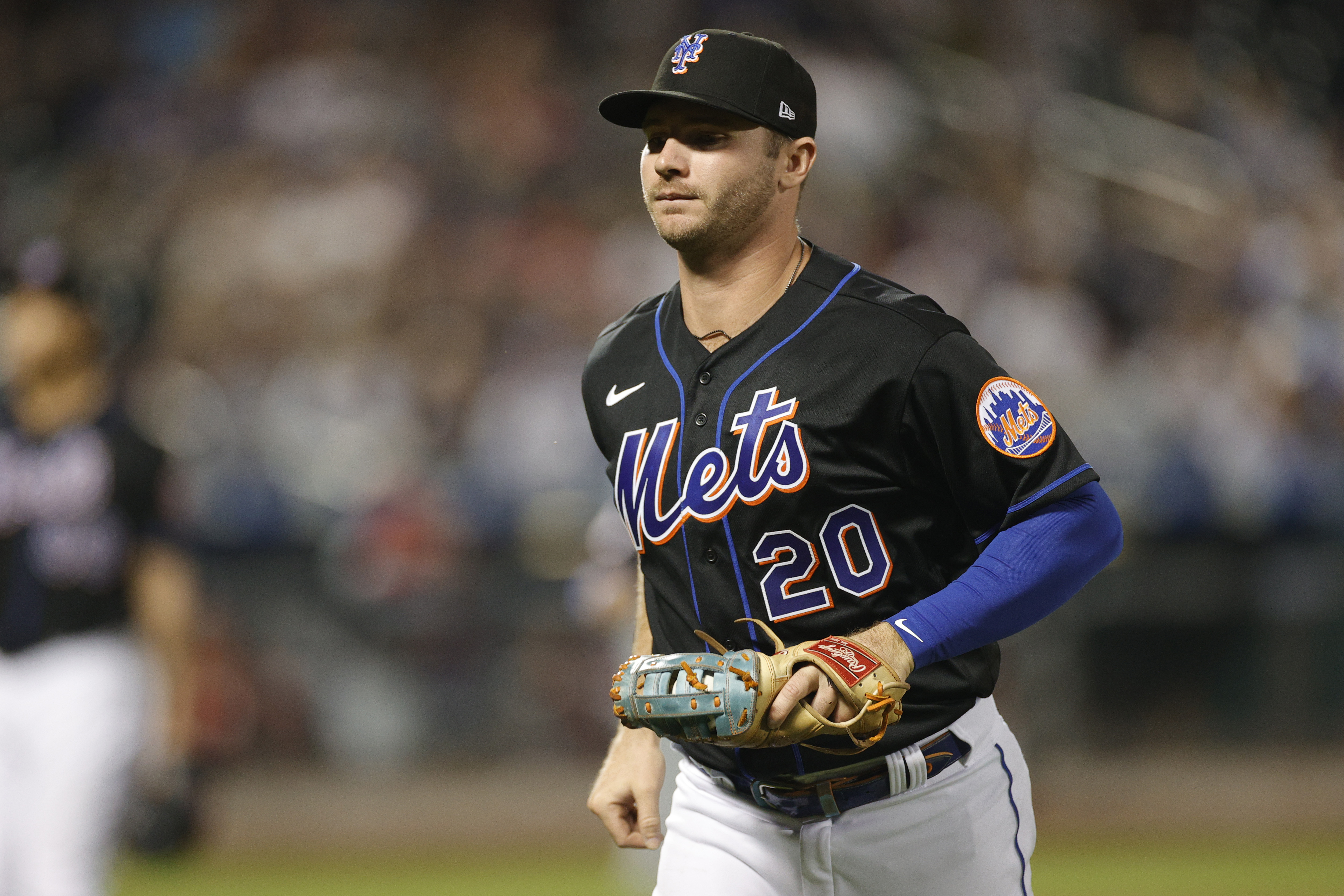 Pete Alonso #20 of the New York Mets looks on during the fourth inning against the Philadelphia Phillies at Citi Field on September 17, 2021 in the Queens borough of New York City.