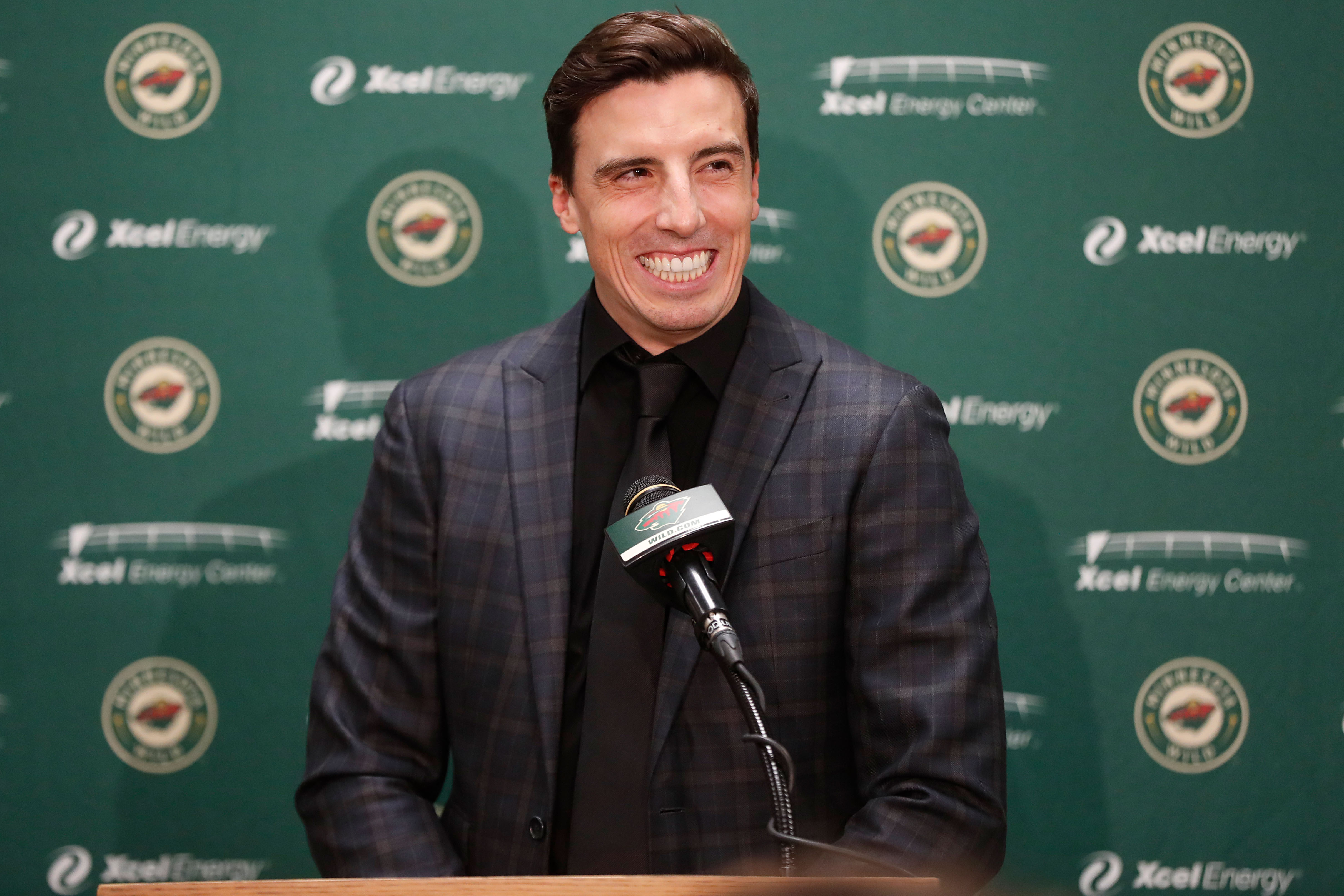 Marc-Andre Fleury #29 of the Minnesota Wild speaks at a press conference prior to the game against the Vegas Golden Knights at the Xcel Energy Center on March 21, 2022 in Saint Paul, Minnesota.