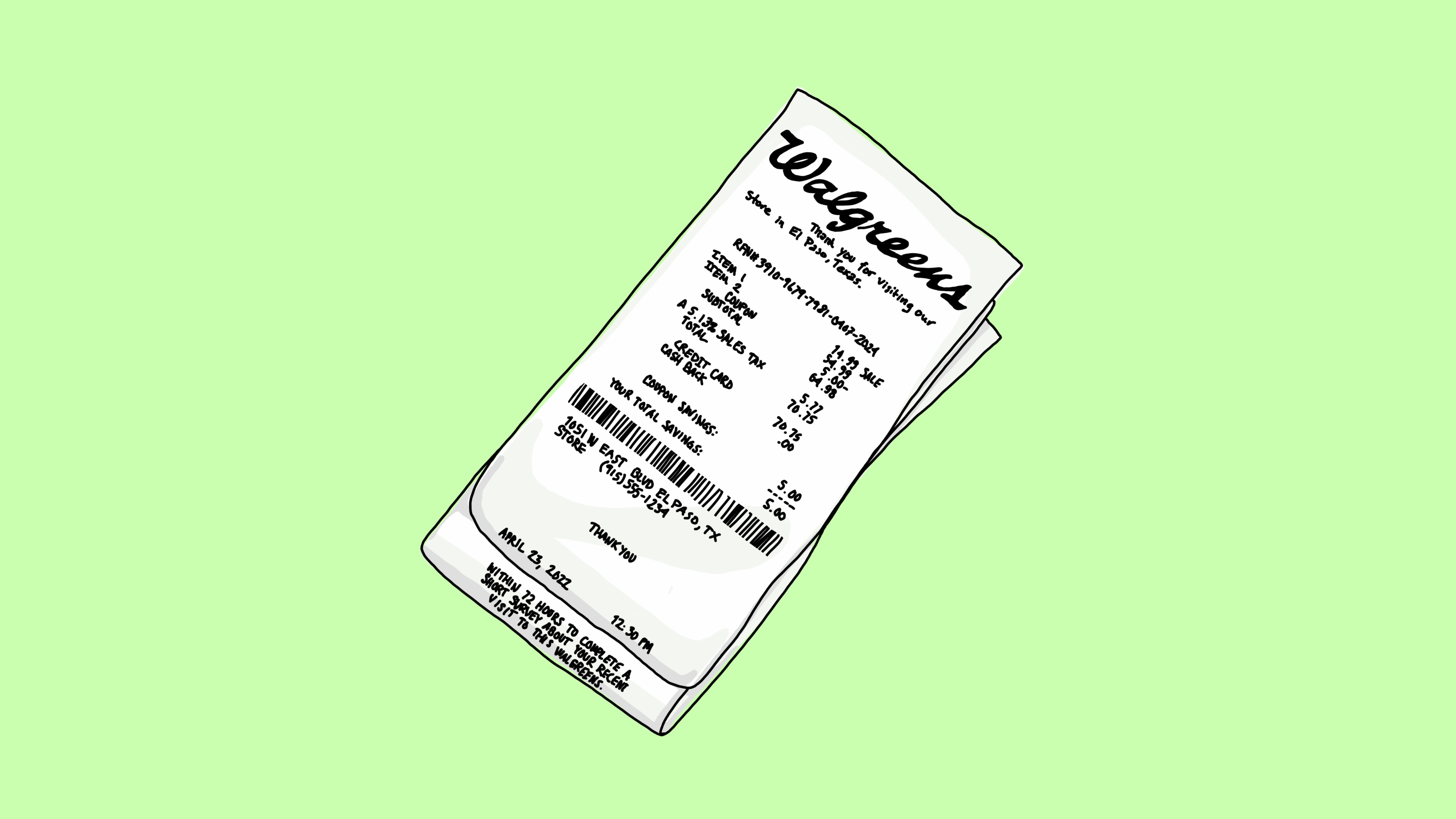 Illustration of a Walgreens receipt. 